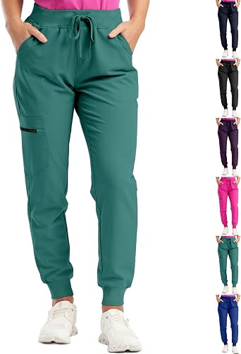 Jogger Scrub Pants for Women High Waisted Drawstring Joggers with Pockets Casual Stretch Cargo Lounge Pants
