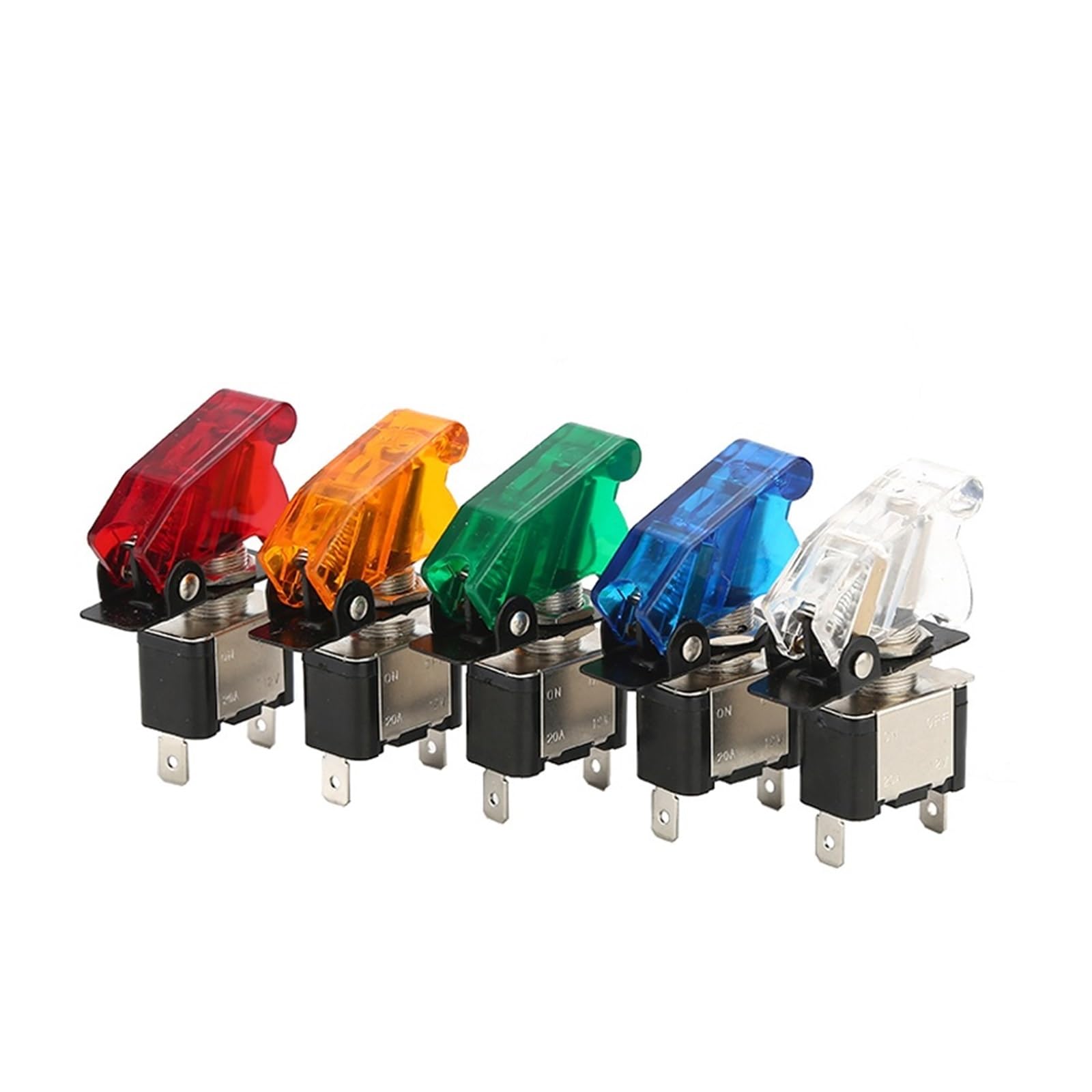 Samochodowa ciężarówka samochodowa 12 V LED przełącznik dźwigienkowy podświetlane światło 3pin ON Off 20 A z osłoną na klapę do samolotu bezpieczeństwa czerwony zielony (przezroczysty fioletowy,