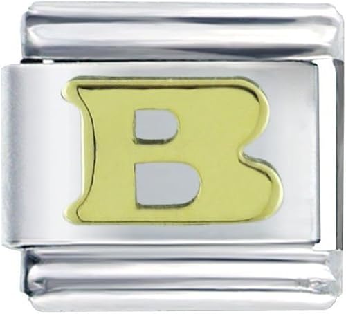 Sexy Sparkles Pulsera de eslabones italianos con letra B chapada en oro, Acero inoxidable