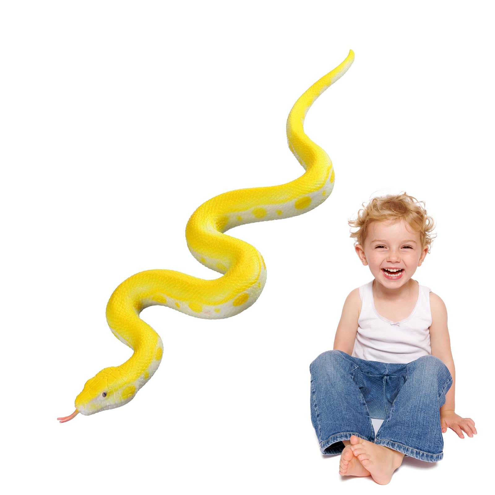 Realistic Fake Snake Toy - Rubber Elastic Python Prank Prop for Halloween, Stress Relief & Education, Lifelike Reptile Figure Gift for Kids Adults (Yellow)​