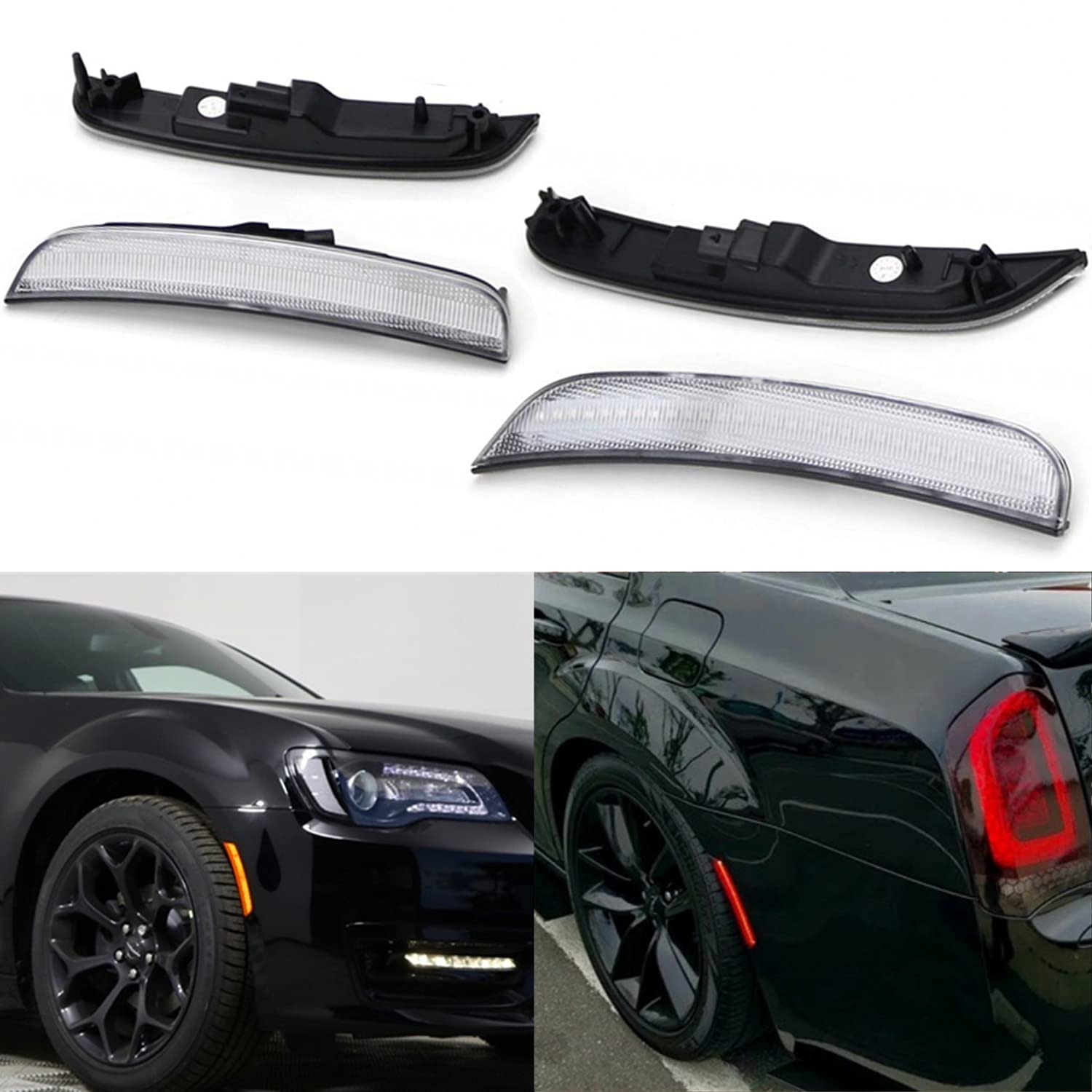 NSLUMO Amber Red LED Side Marker Light for 2015 2016 2017 2018 2019 2020 2021 2022 2023 Chrysler 300 Clear Lens Led Side Marker Lights Front & Rear Sit Car Led Side Marker Lamp Kit