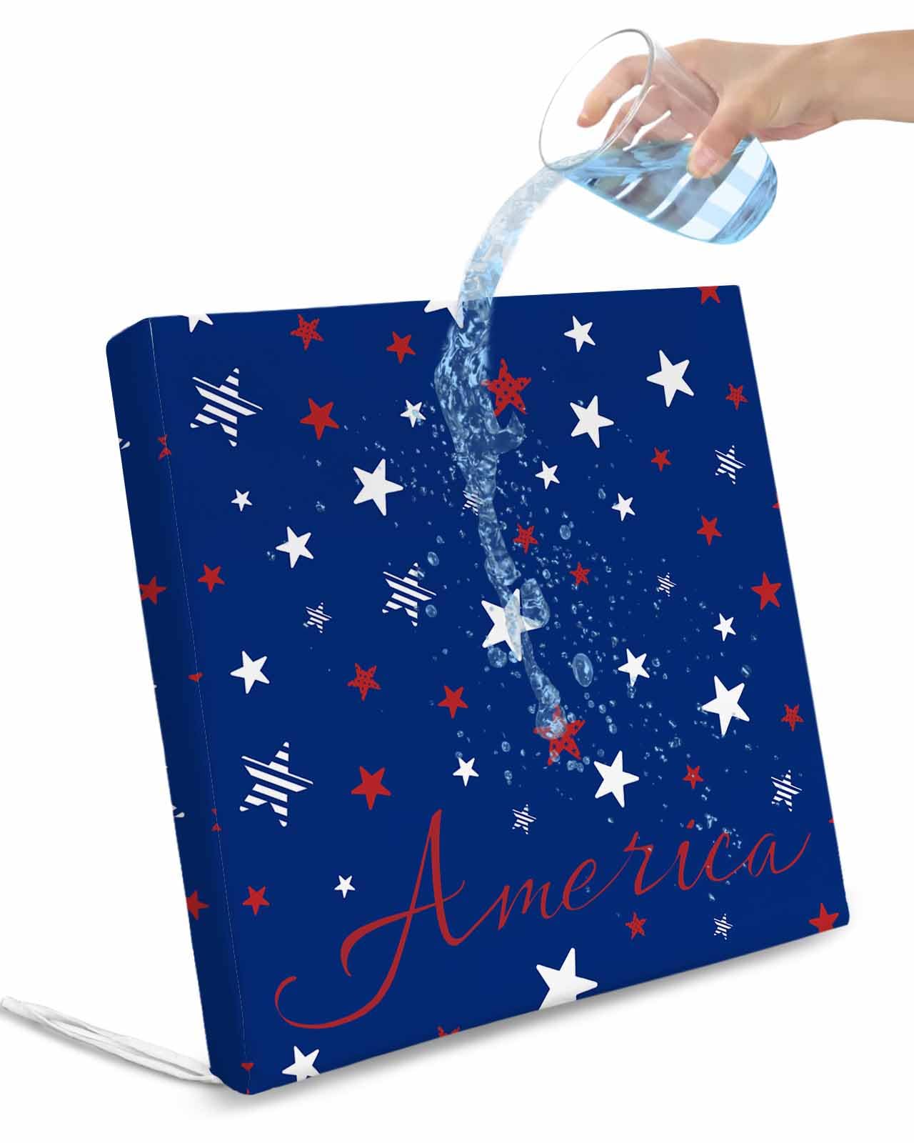 2 Pack Blue 4th of July Waterproof Cushion Covers with Ties, Outdoor Patio Chaise Lounge Chair Seat Cushion Slip Covers Replacement(Only Cover) Independence Day American Star 22