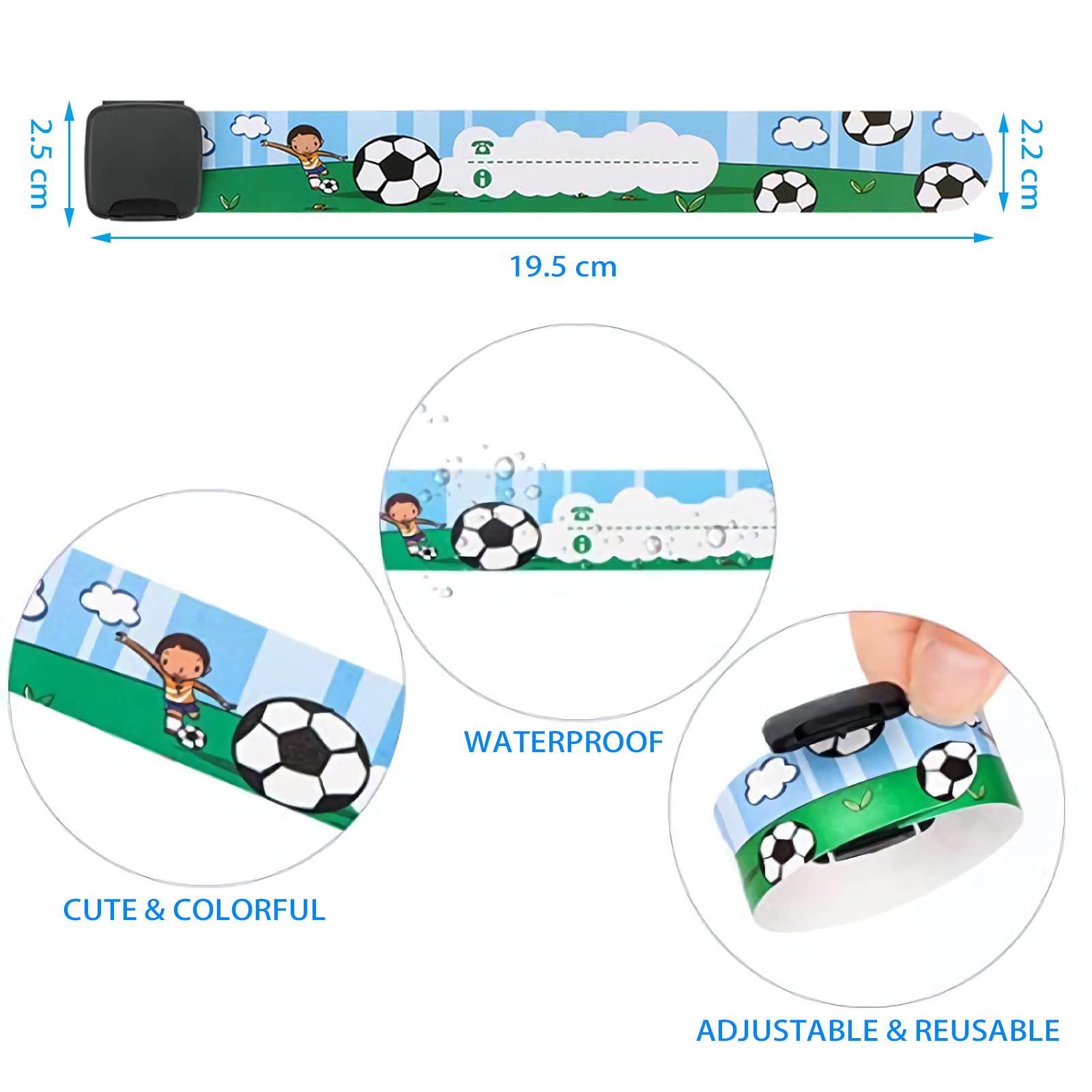8 Pulseras Identificativas Para Niños – Impermeables, Reutilizables, Ajustables, Con Botón, Multicolor, 19.5x2 Cm