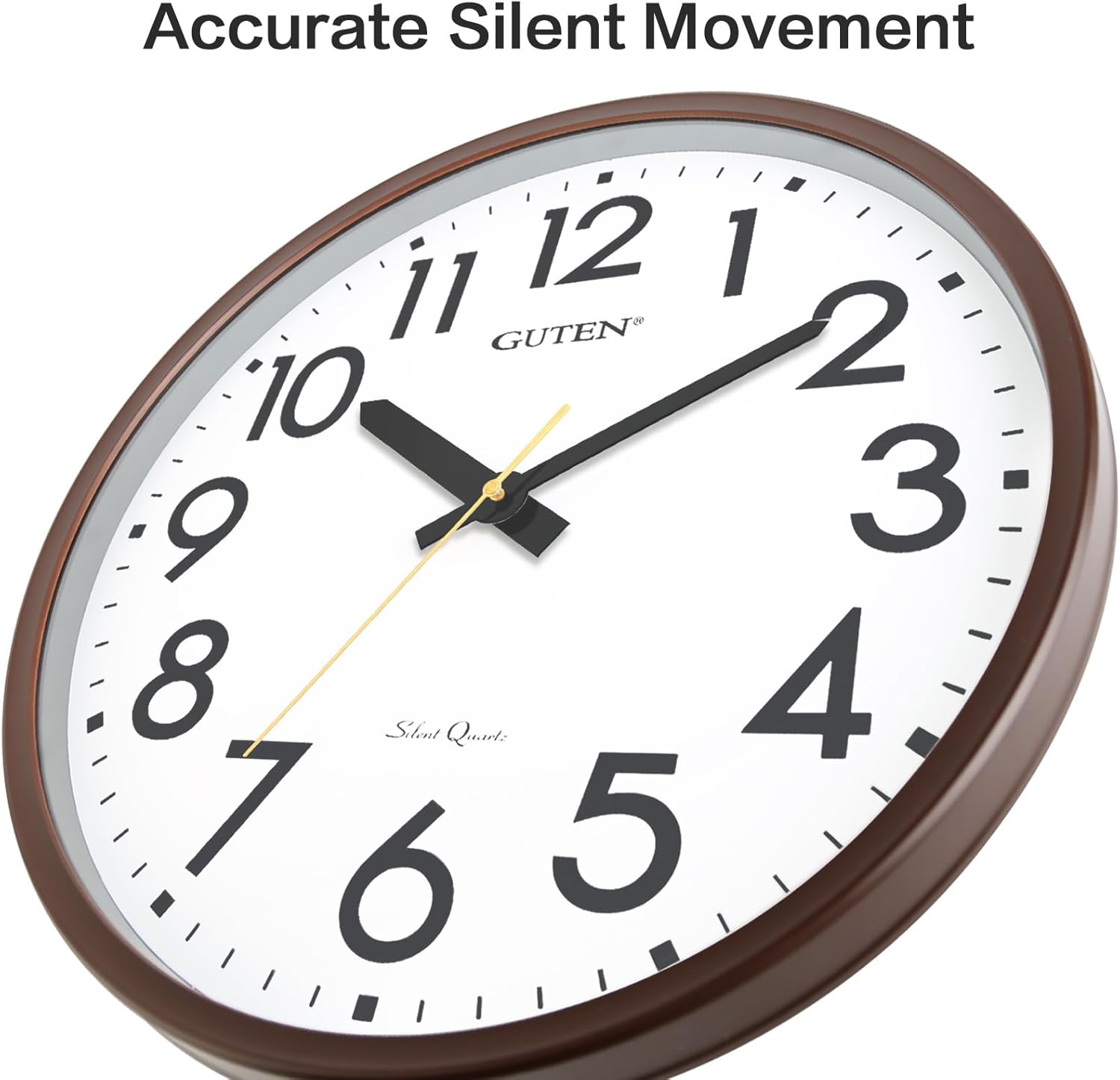 Caysie 20 Inch Large Silent Non Ticking Wall Clock, Modern Quality Quartz Battery Operated Round Clock, Decorative for Office, Home, Living Room, Bedroom, Kitchen, Bathroom, Classroom (Brown)