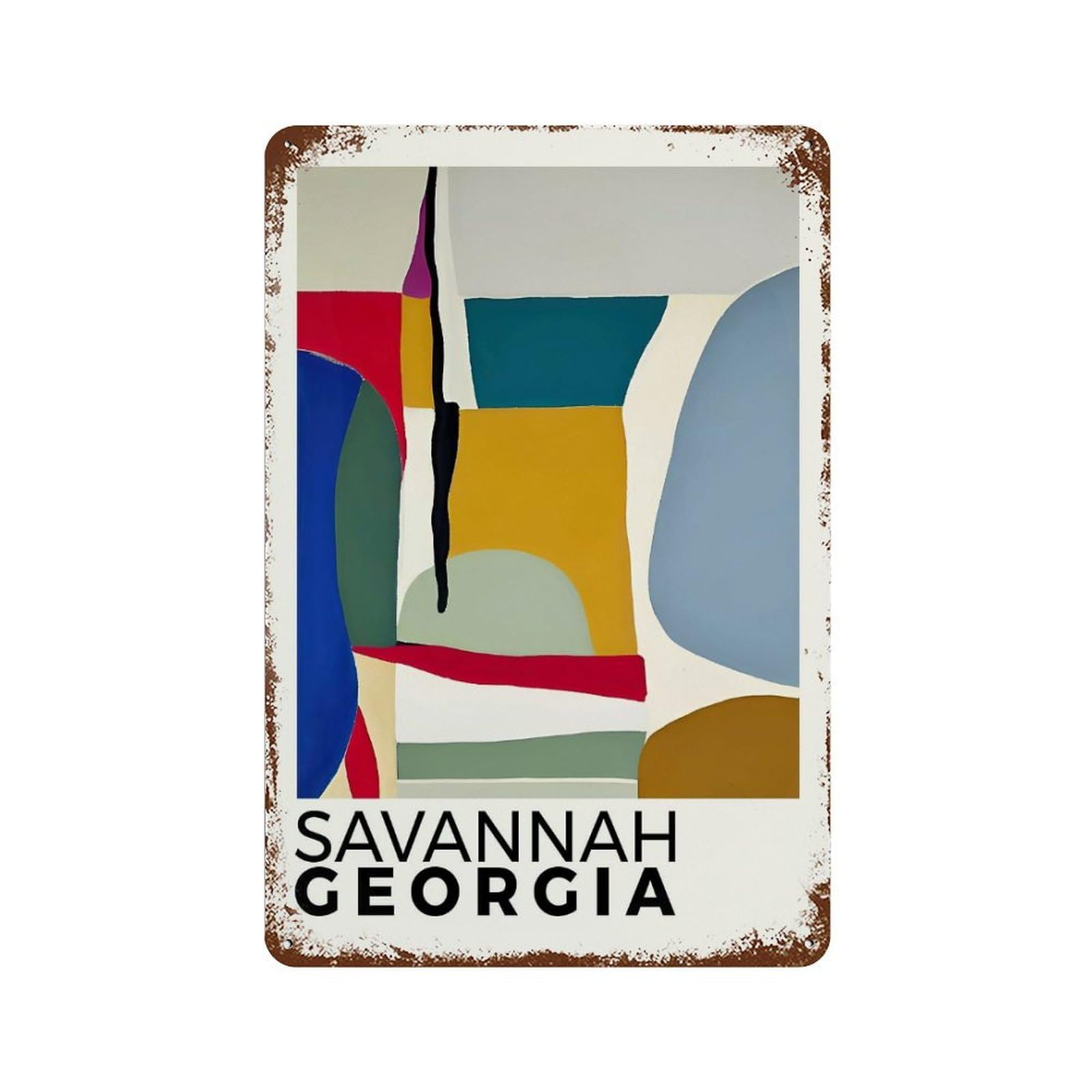 Savannah Georgia Poster 11.8"x7.9" Weathered Tin Sign, Shabby Chic Decor for Farmhouse, Kitchen And Entryway Decor