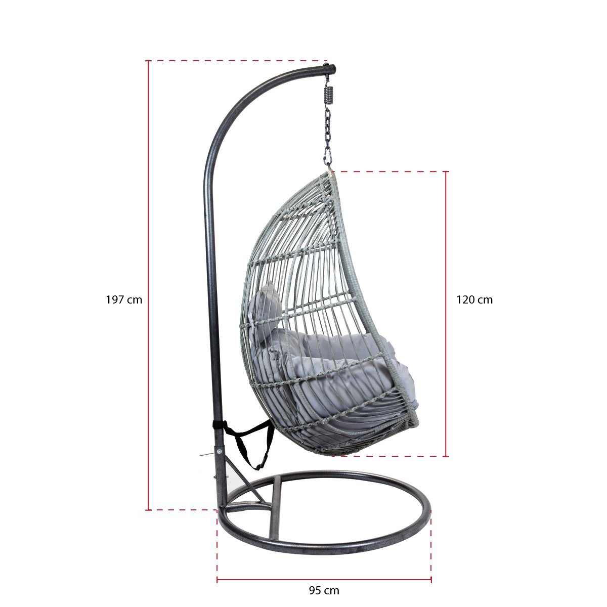 Charles Bentley Freestanding Hanging Swing Seat Grey Egg Hanging