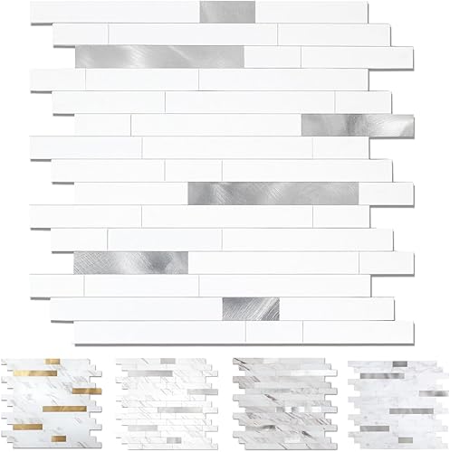 Yipscazo Loseta en muro, de metal y piedra, para despegar y pegar, adhesiva, para cocina, baño, lavandería, cámper y chimenea (12 x 12 pulgadas, 20