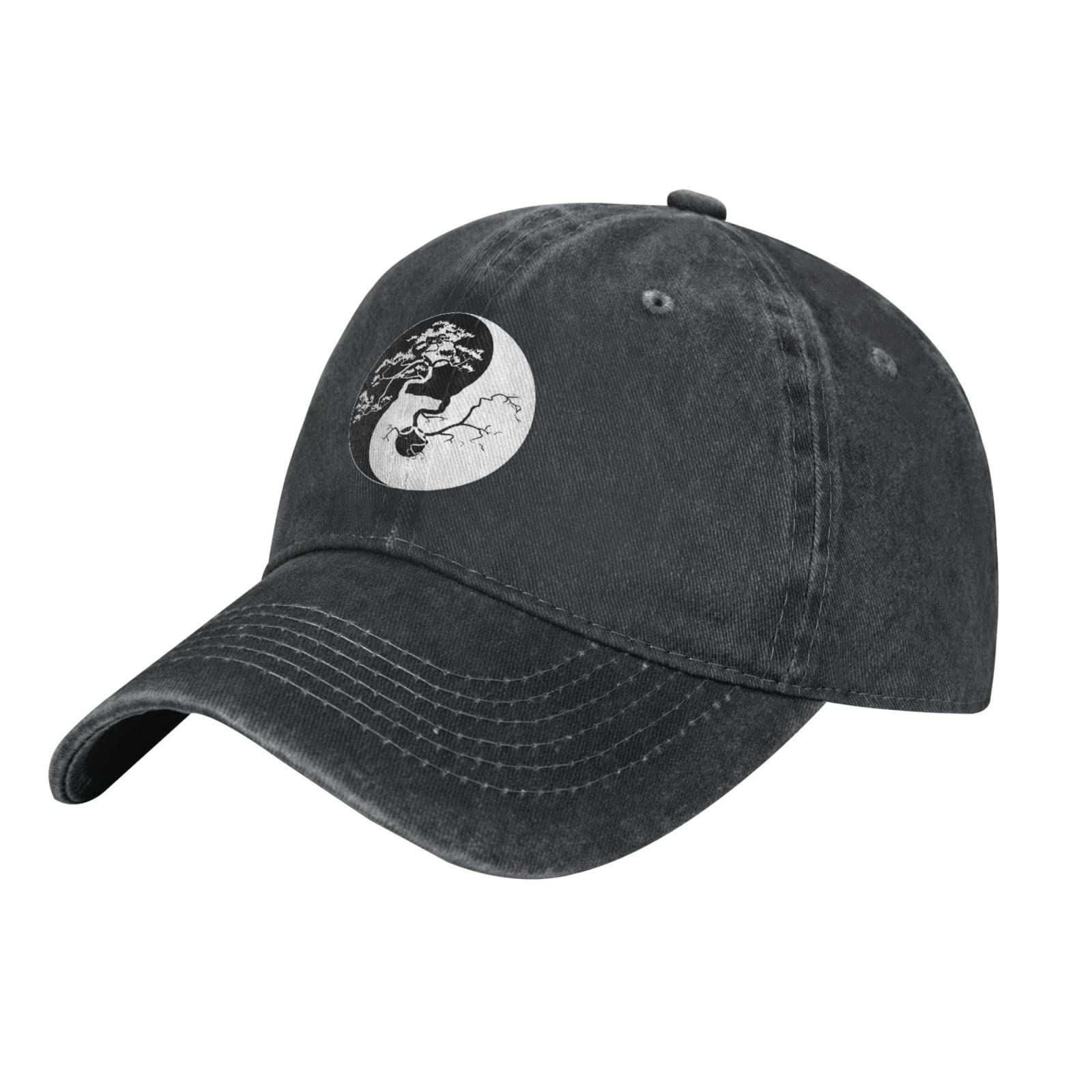 Loujin Unisex Black Baseball Cap Adjustable Bonsai Tree On The Yin Yang Symbol Outdoor Casual Cap Breathable Sun Hat For Men Women