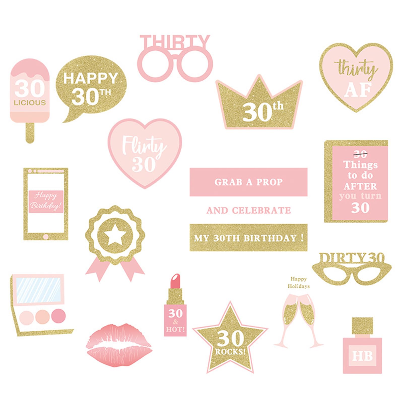 TOAOB 31pcs Photobooth 30 Ans Photobooth Anniversaire Avec Accessoires De Cadre Photo Gonflable Selfie En Plastique PVC Thème Noir Blanc Et Or Pour D' Anniversaire Fêtes Décorations Accessoires