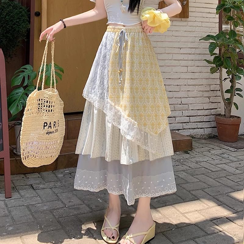 Bohemian Vacation Style Irregular lace midi Skirt for Women in Summer high Waisted with Ruffled Edges Loose A-line Skirt4