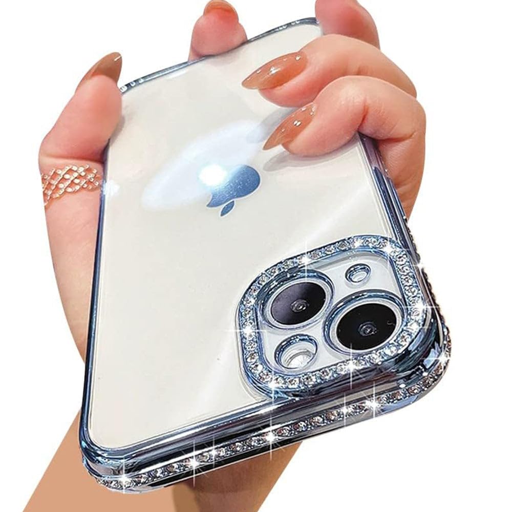 Casechics Compatible with iPhone Case,Luxury Glitter Bling Sparkly Diamond Electro Plated Frame Edge Border Full Body Protective Clear Soft Shockproof