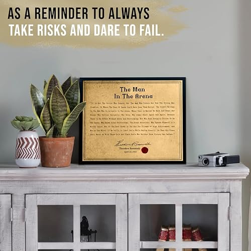 Miniatura 2 de flinelife Póster enmarcado de The Man In The Arena, 8 x 10, citas de Theodore Roosevelt, arte de pared impreso inspirador, póster motivacional,