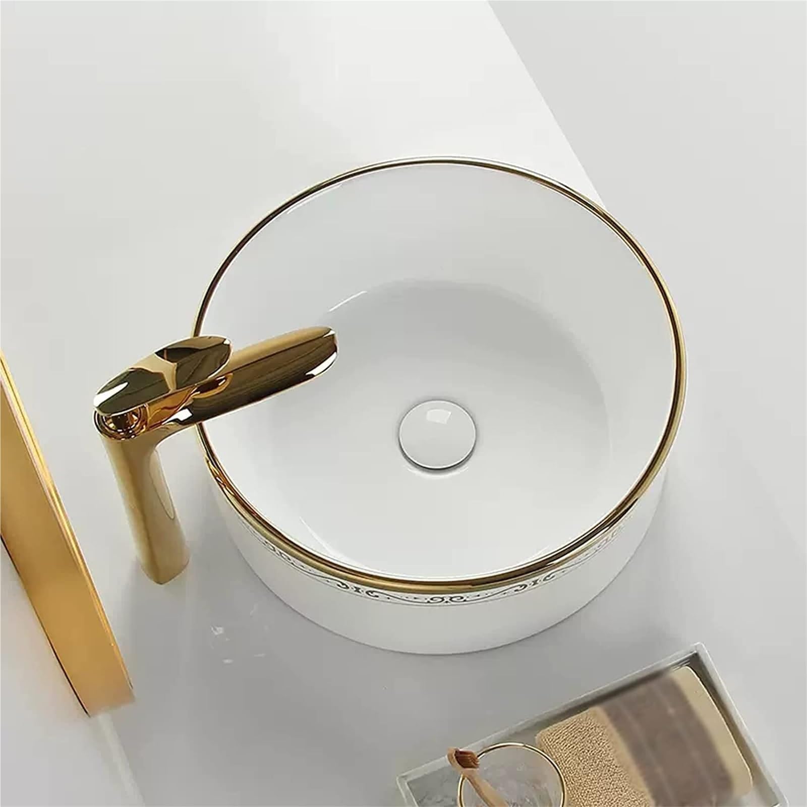 Umywalka Łazienkowa Ceramiczna Umywalka Łazienkowa Umywalka Okrągła Umywalka Łazienkowa Z Odpływem Pop-Up Biała Umywalka Nablatowa Porcelanowa Ceramiczna Umywalka Nablato,S