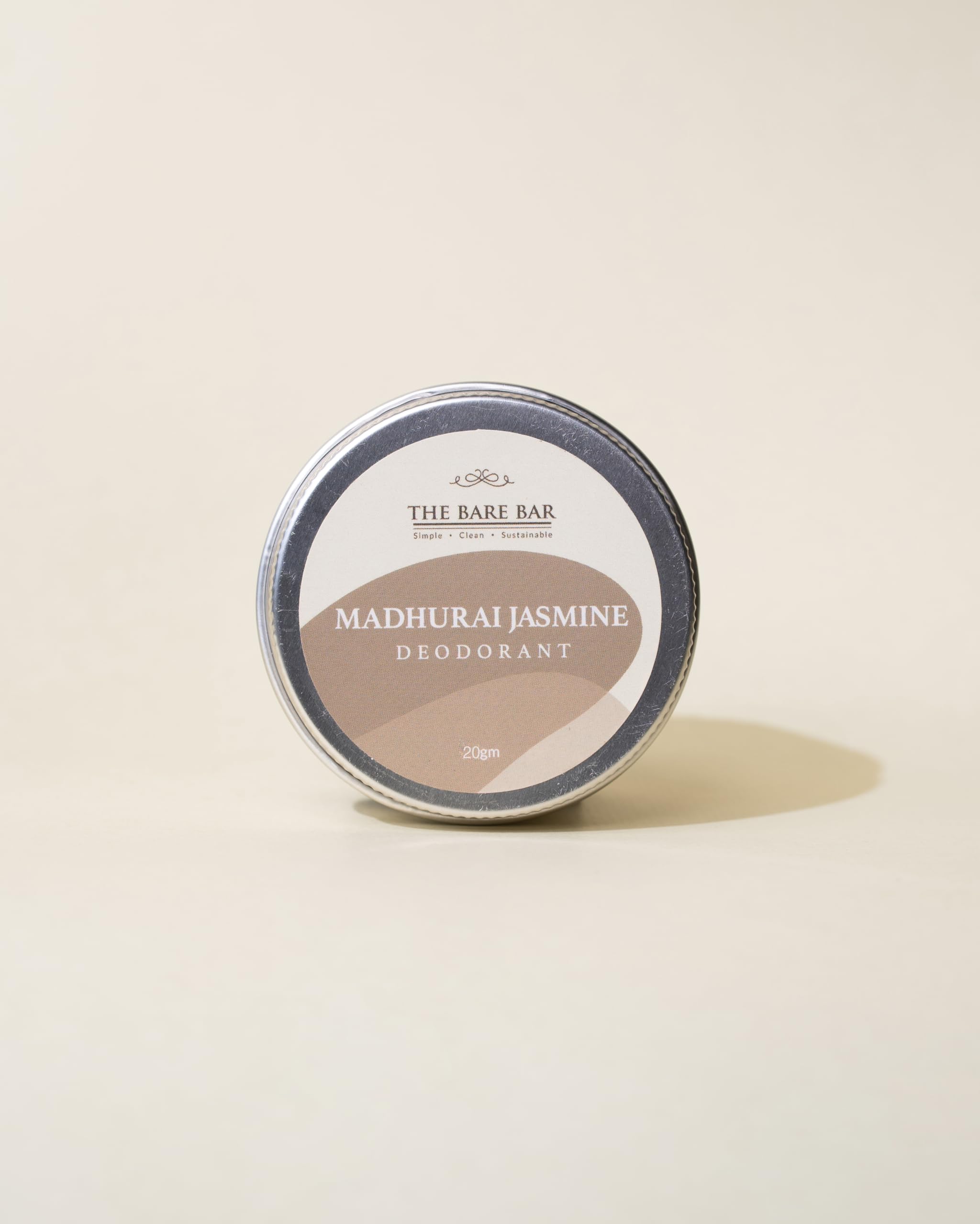 The Bare Bar Madurai Jasmine Deodorant - 20 gm | Floral Fragrance| Odor & Sweat Control | Natural formula and Chemical free|Good for all skin types| Travel Mini Size Solid Deodorant for Men & Women