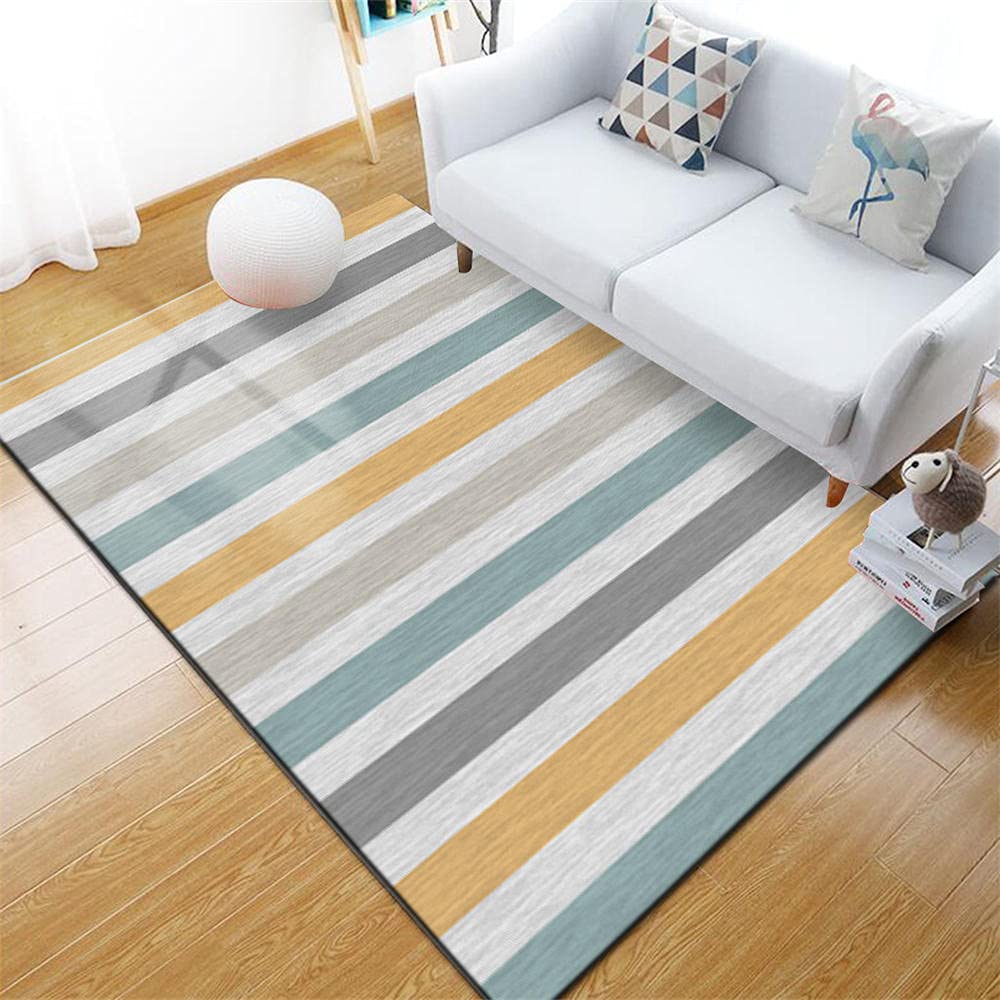 Tapis doux de salon moderne minimaliste motif de barre géométrique gris jaune 200x300cm