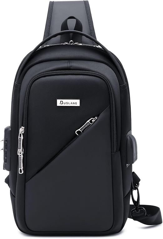 DUSLANG Hiking Daypack Shoulder Backpack Crossbody Sling bag for Men, Chest Bags with USB Charger Port For Casual Camping Biking Travel Cycling