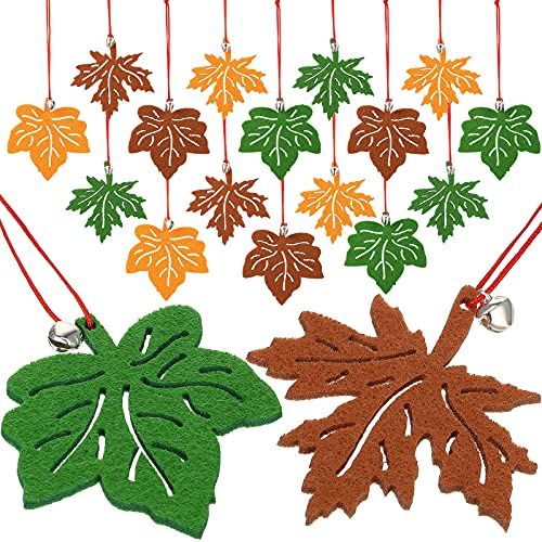 Thanksgiving Maple Leaf Hanging Ornaments Fall Maple Leaf Decorations with Bell Harvest Hanging Decors with Rope Autumn Felt Maple Leaf Decorations for Thanksgiving Day (72 Pieces)