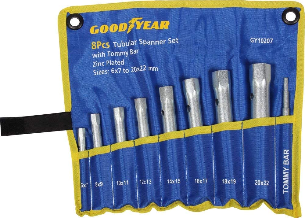 Goodyear Metal Tubular Spanner Set with Tommy Bar (Silver, 9-Pieces)