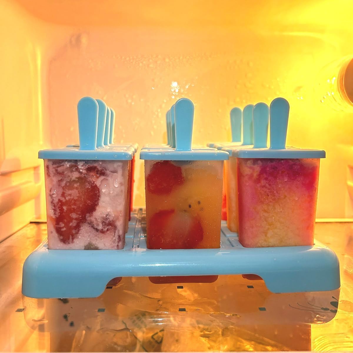 Moldes Helado, 18 Molde Barra Helado Reutilizable Molde para Hacer paletas Moldes Paletas Chocolate(Azul, Beige)