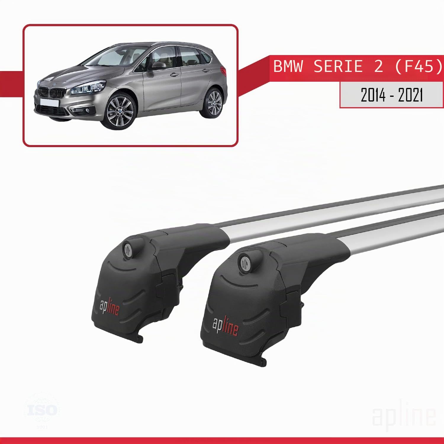 Compatible con BMW Serie 2 (F45) Active Tourer 2014-2021 Modelo Ace-2 Barra de Techo Auto Portaequipajes Barras Transversales Gris Aluminio 2 Barras