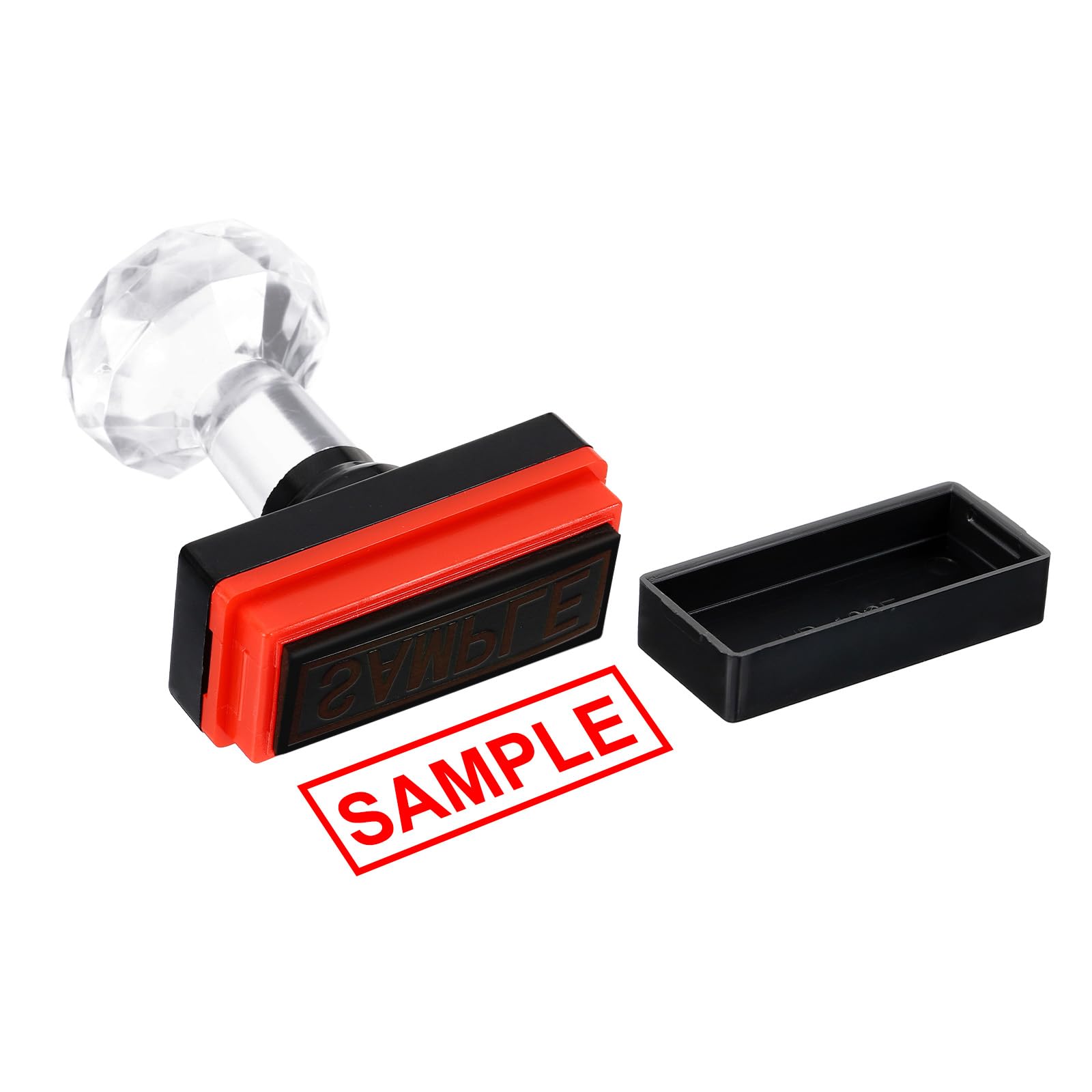 PATIKIL Sample Stamp Self Inking, Red Ink Office Stamps Pre Inked Message Stamp Refillable Business Stamp, Black