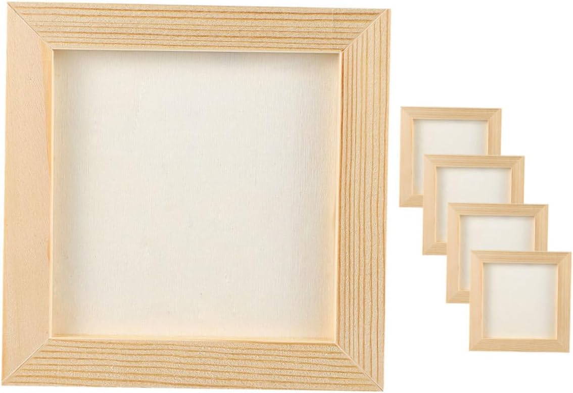 SOLUSTRE DIY Wooden Picture Frames, 5pcs 20x20cm Blank Wood Craft Photo Frames, Paintable 3d Clay Art Display, Childrens’ Room Wall Decor