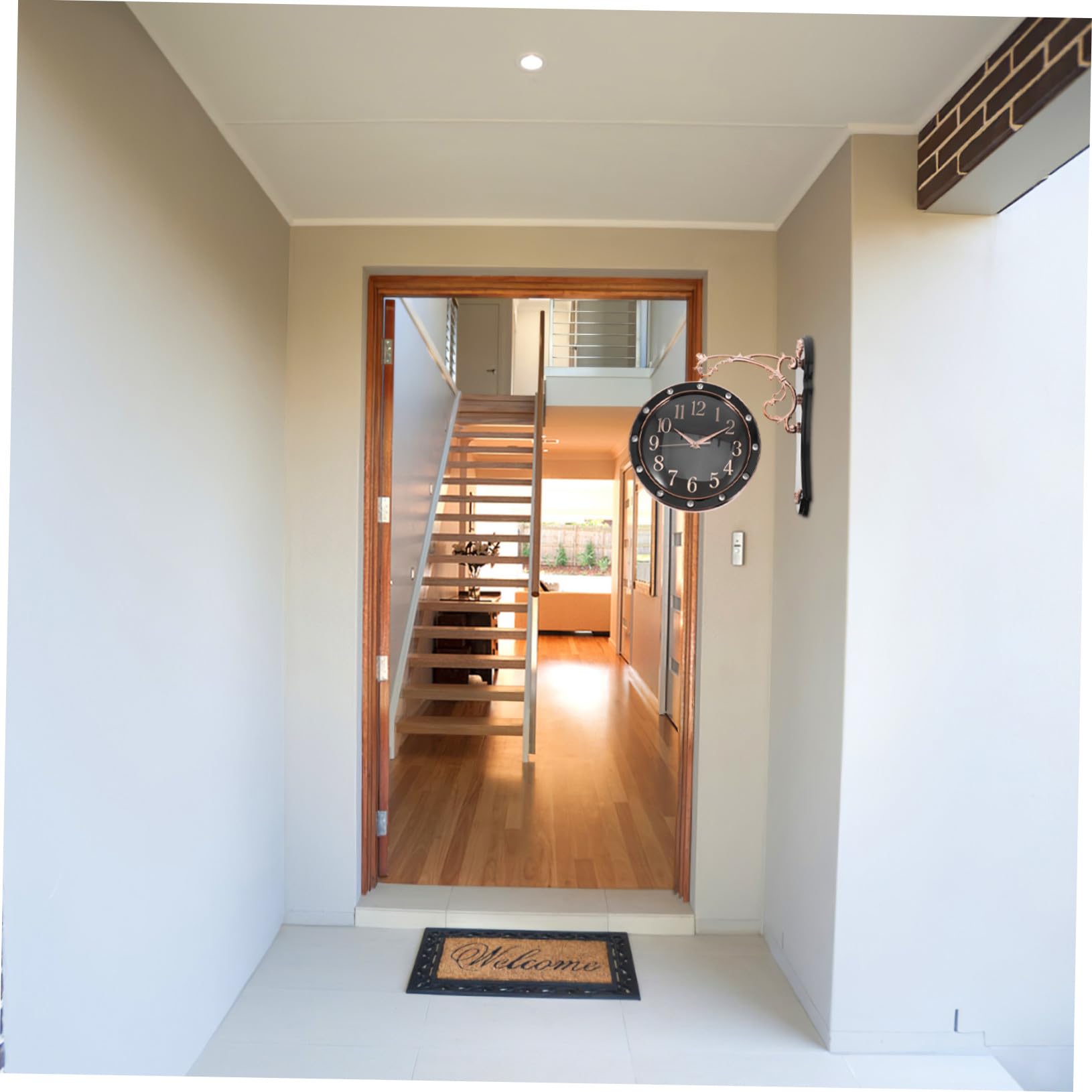 DOITOOL Reloj de Pared Grande Doble Cara Silencioso Estilo Europeo para Interior y Exterior Decoración para Salón Oficina y Porche Negro