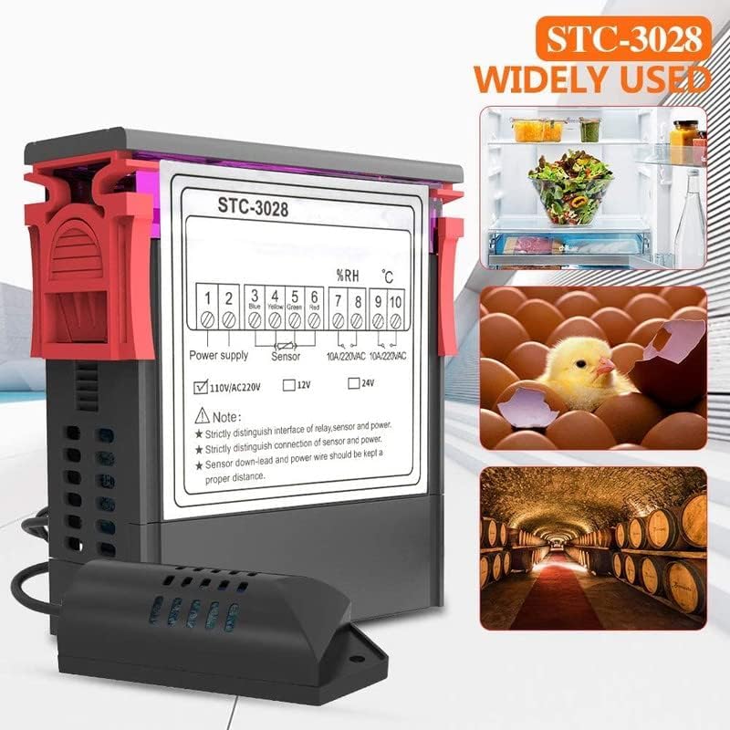 Image of Digital LED Display Temperature & Humidity Controller With Thermostat Control Switch NTC Sensor Probe Thermostat Adjustable Dual Display Thermometer For Egg Incubator (STC-3028)