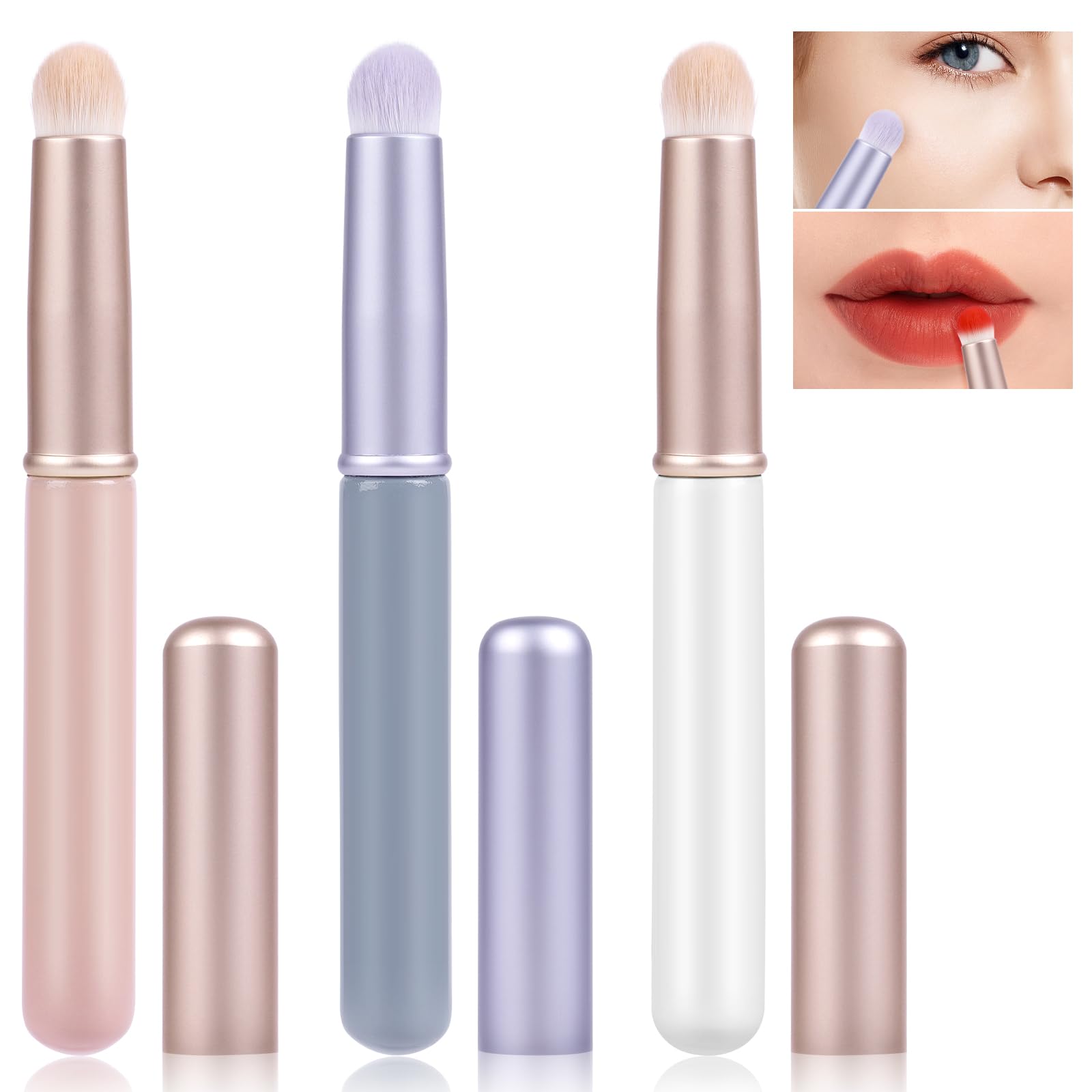 AOOWU Pinceau à Lèvres Portable, 3 PCS Pinceau à Lèvres Mini Portable, Brosses de Maquillage à Lèvres pour Fard à Lèvres, Fard à Paupières, Fond de Teint, Pinceaux de Maquillage