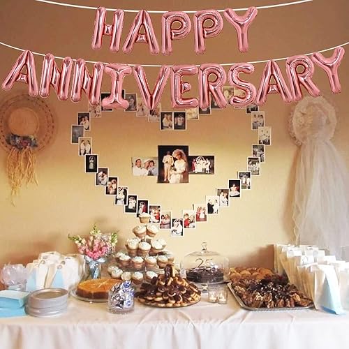 Miniatura 4 de TONIFUL Globos de letras Happy ANIVERSARY Globos de papel de aluminio de oro rosa de 16 pulgadas, material reutilizable para despedida de soltera,