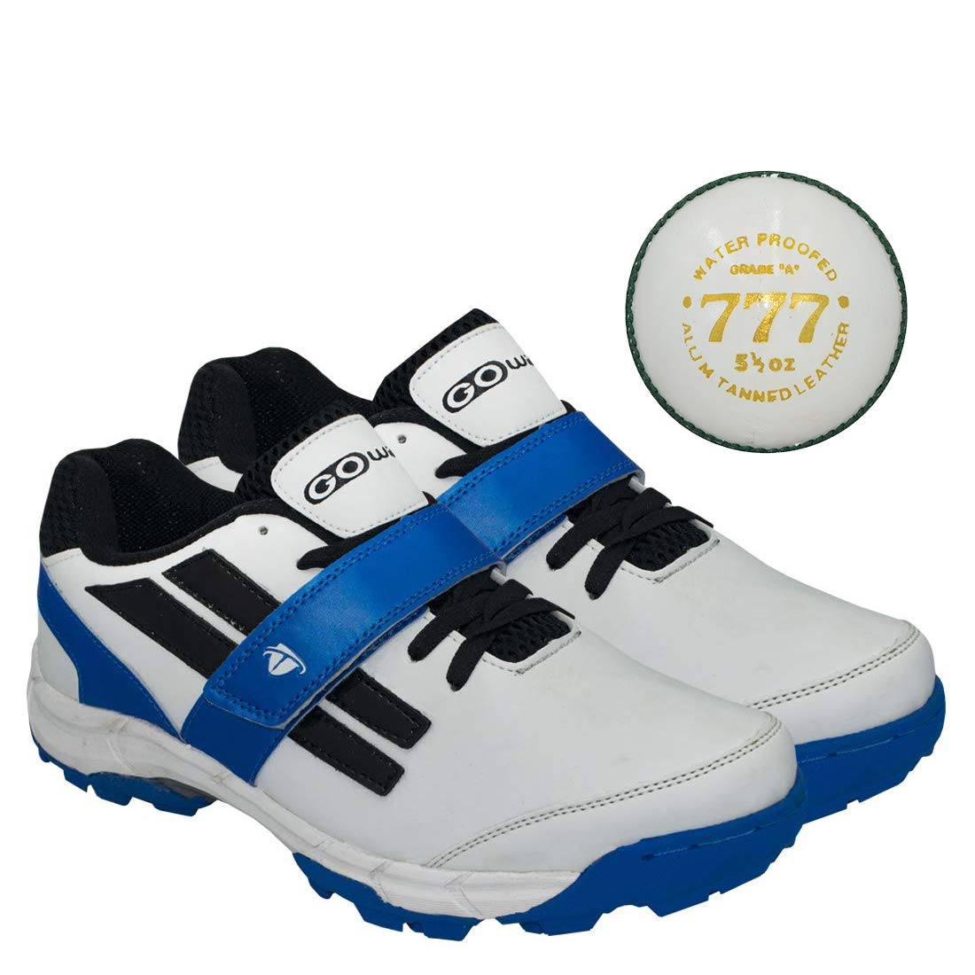 Pace White/Navy Cricket Shoes Size-4 with TR-777-W Cricket Leather Ball Alum Tanned White-image-22