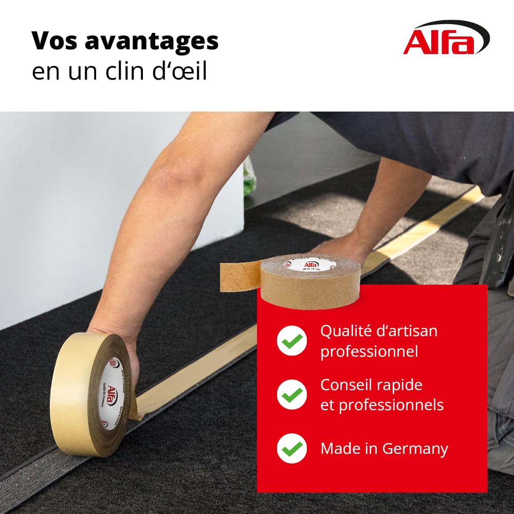 Alfa Adhésif double face – Montage de plinthes – 30 mm x 50 m – 5 pièces