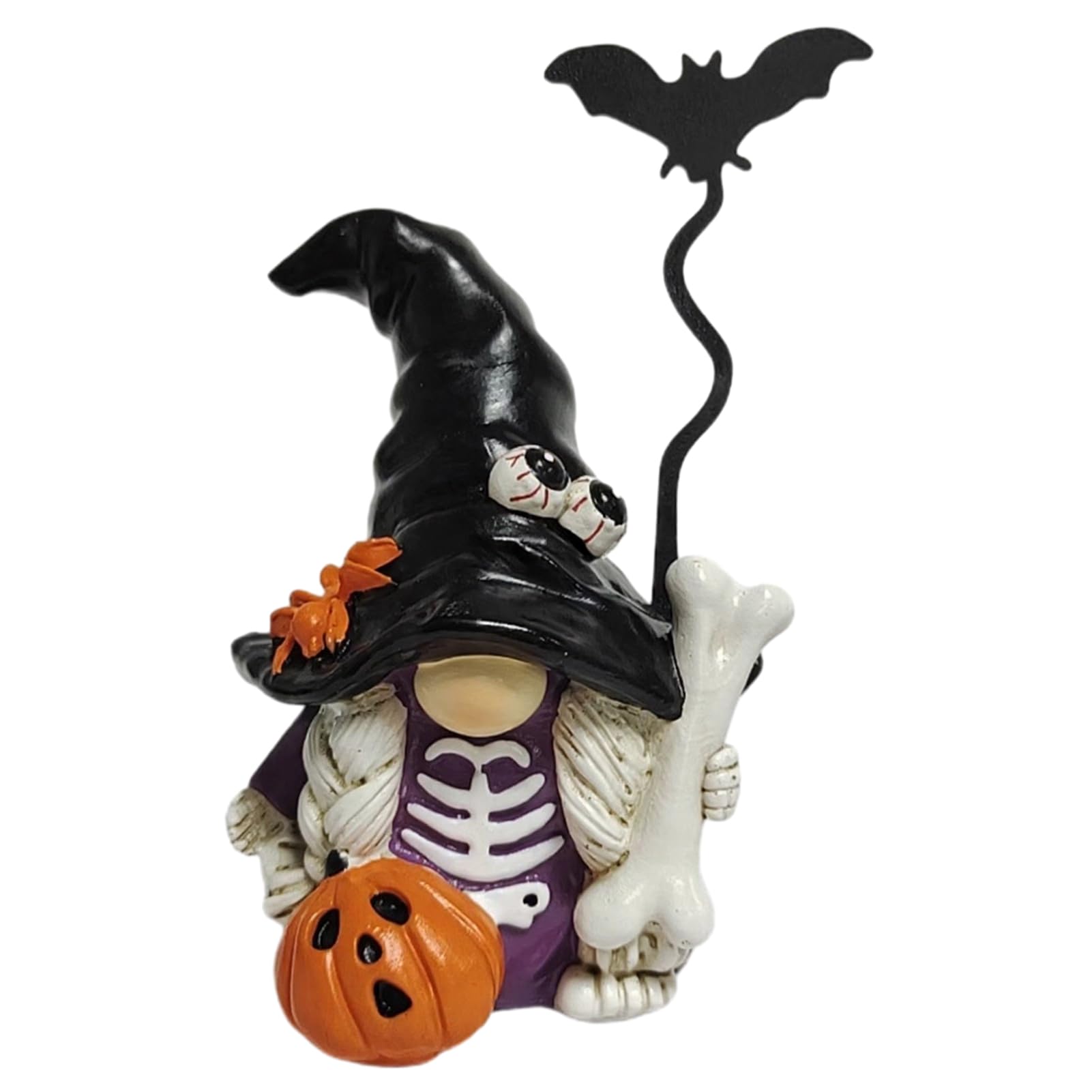 Glifora Halloween Gnome Figurine, Spooky Resin Gnome Statue with Pumpkin Skull and Bat, Small Tabletop Ornament for Home Party Decor, 15cm Height Black