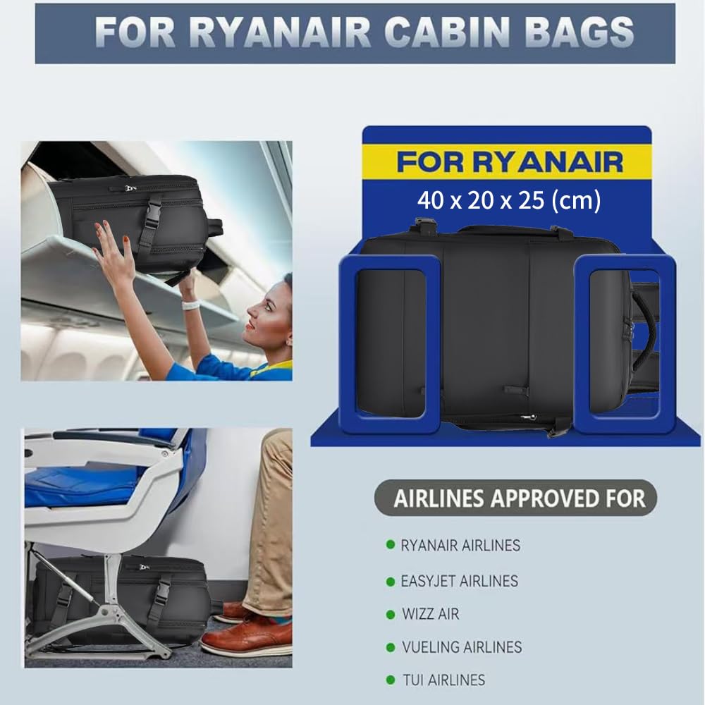 smallrun Mochila Viaje Cabina Avion 40x20x25 Mochila Cabina para Ryanair Maletas De Viaje Cabina Mochilas Mochila De Viaje Cabina 20L con Orificio De Carga Y Bolsillo