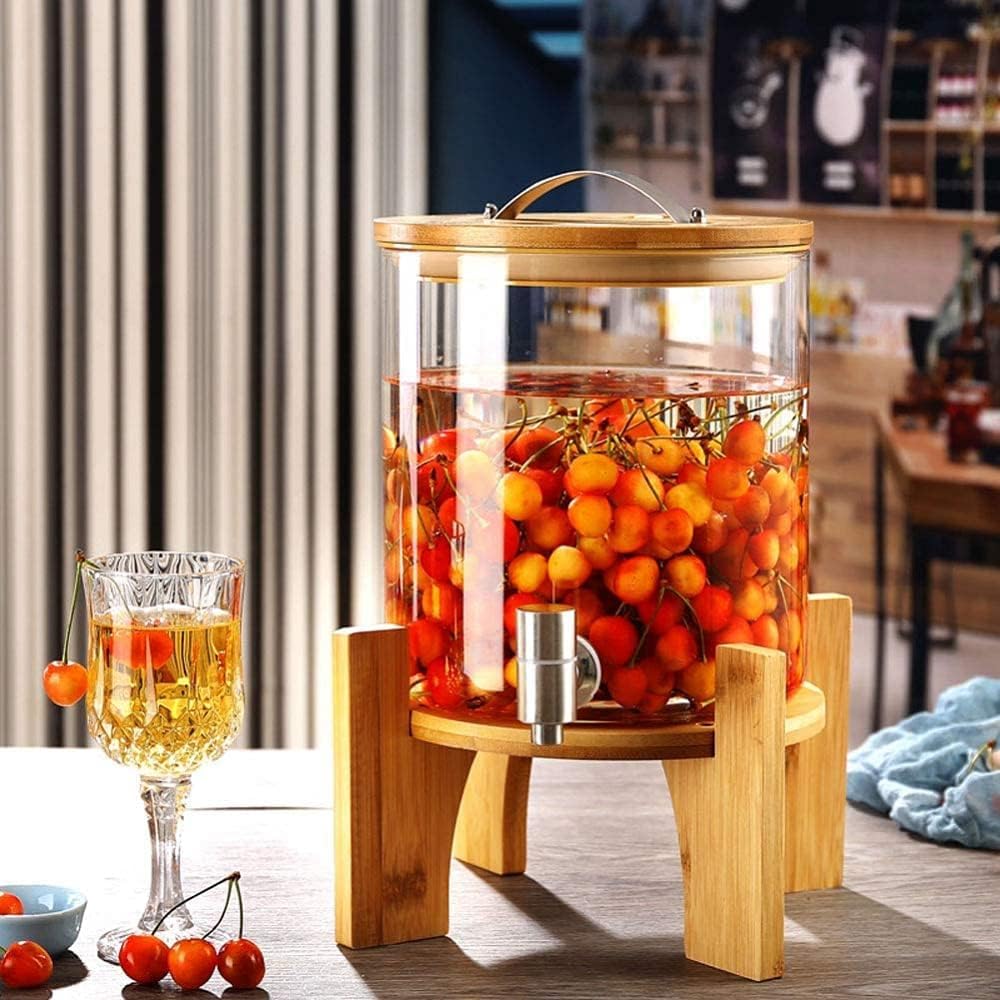 Dispensador De Bebidas con Grifo De Acero Inoxidable, Botella De Zumo De Cristal con Soporte De Madera, Grifo De Acero Inoxidable De Diseño Vintage con Base De Bambú, Bo,5L