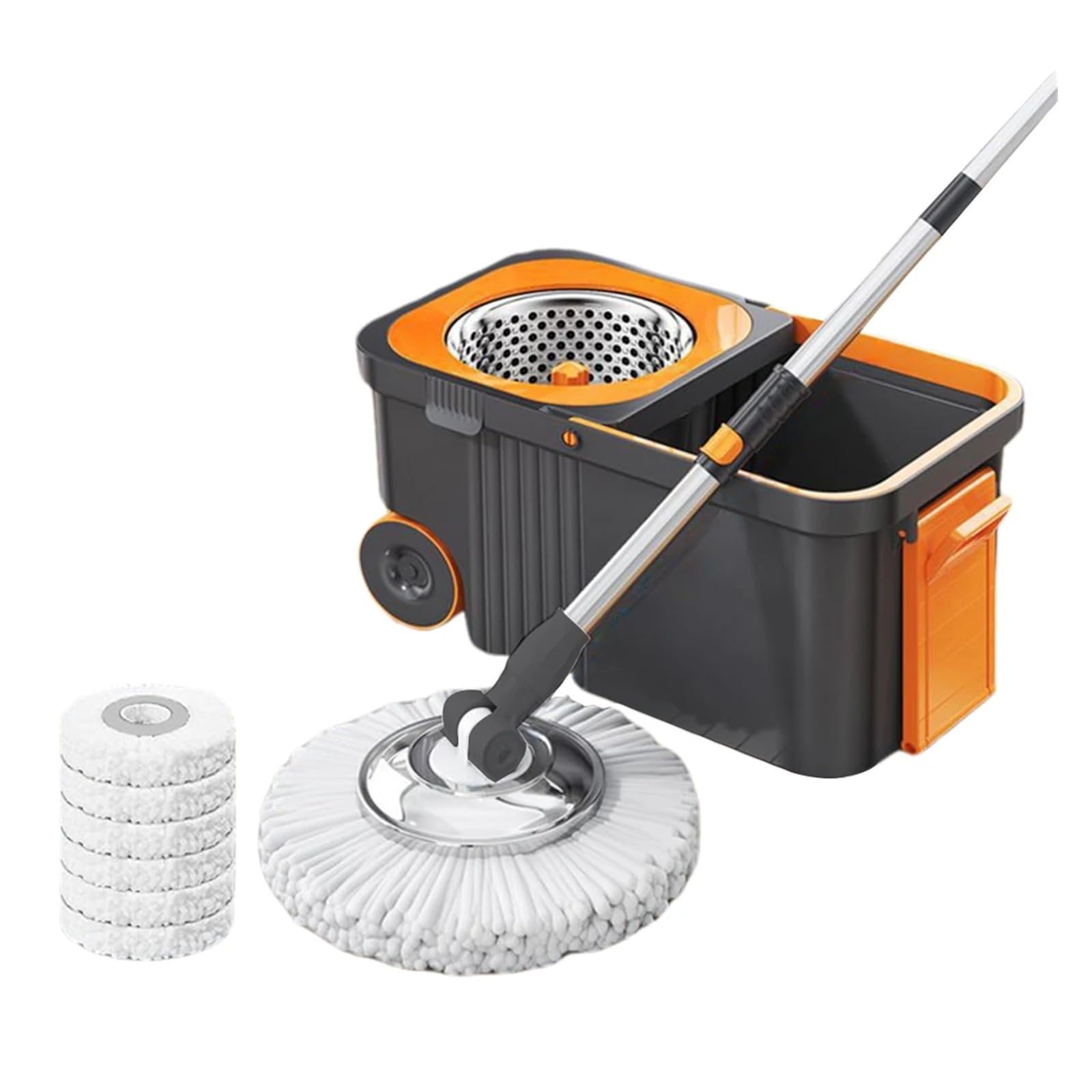 Trapeador Automático Giratorio For Limpieza del Hogar, 6 Recambios De Microfibra, Mango Extendido, Manos Libres, Deshidratador Automático For Limpieza del Hogar.(Gray)