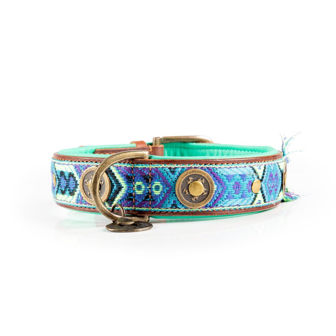 Dog with a Mission - Hundehalsband XL | Farbenfroh in Blau und Türkis | Boho, Ethno, Ibiza, Hippie | Für extra große Hunde | Handgemacht | Modisch und Bunt | Aus weichem Echtes Leder | 4 cm Breit