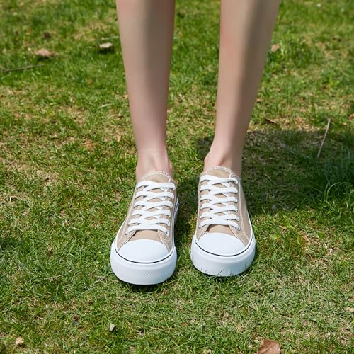 Image of ZGR Womens White Tennis Shoes for Women,Low Tops Lace up Canvas Sneakers