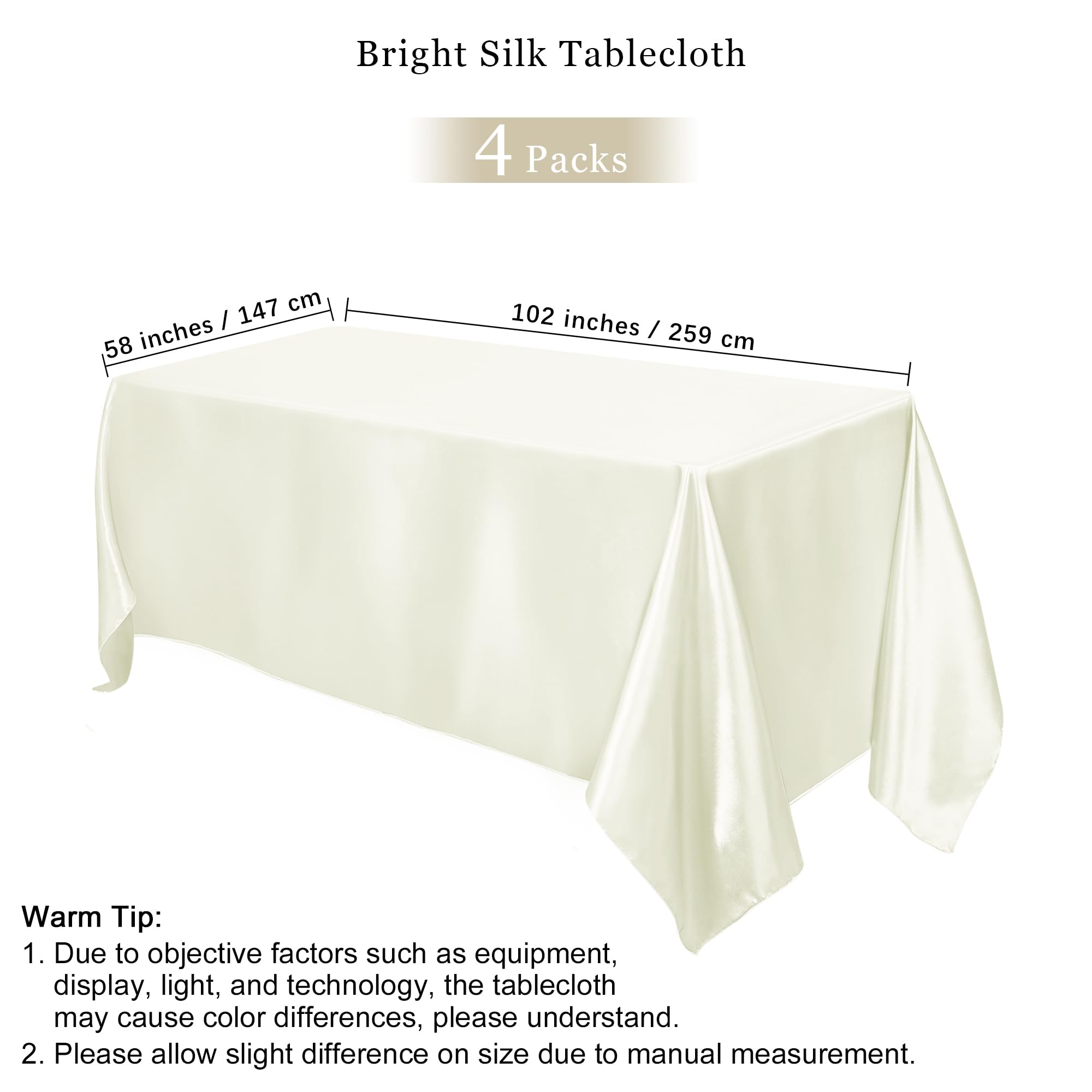 Ivory Satin Tablecloths - 4 Pack Overlay Covers -2