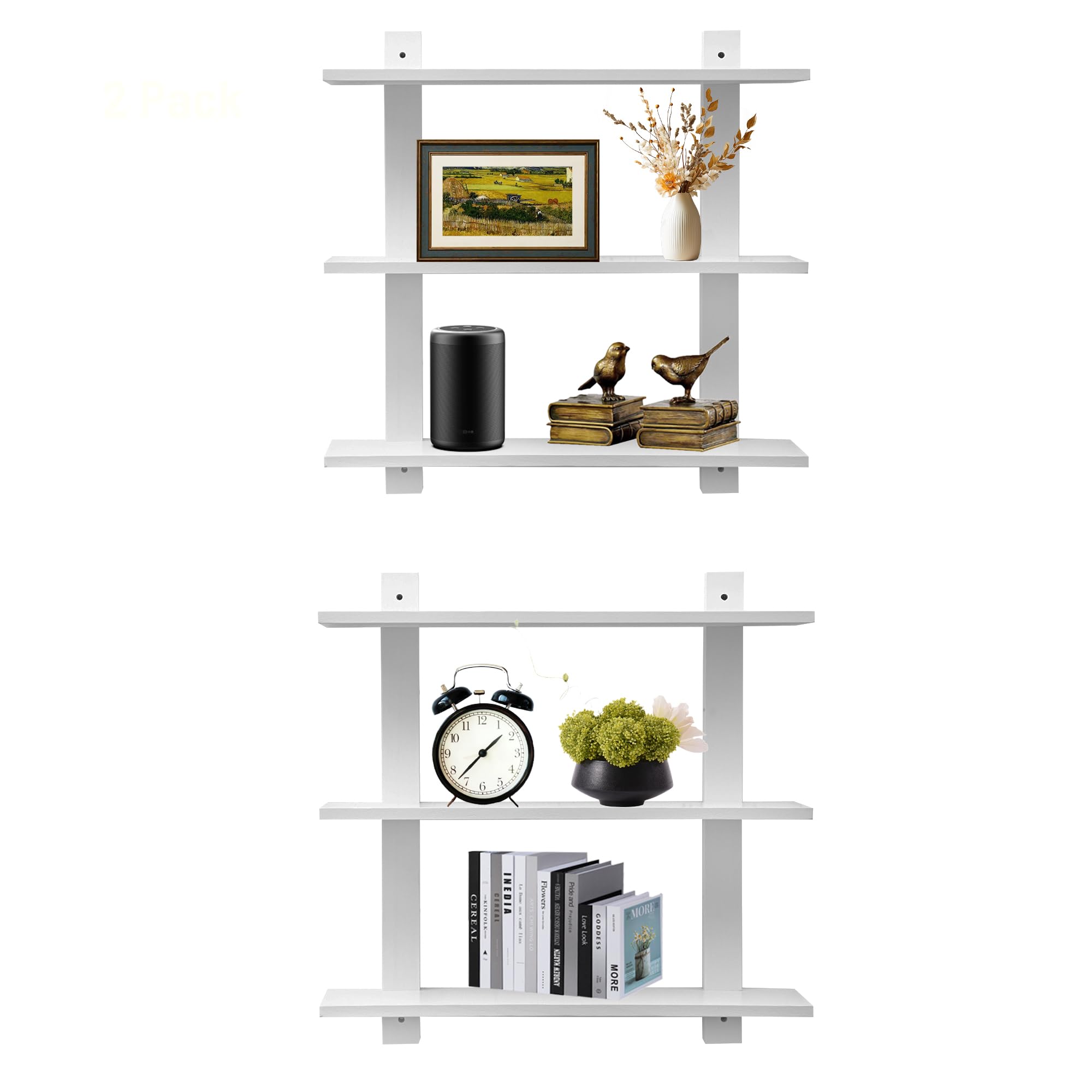 Étagère de rangement à 3 niveaux rustique pour mur de chambre et bureau