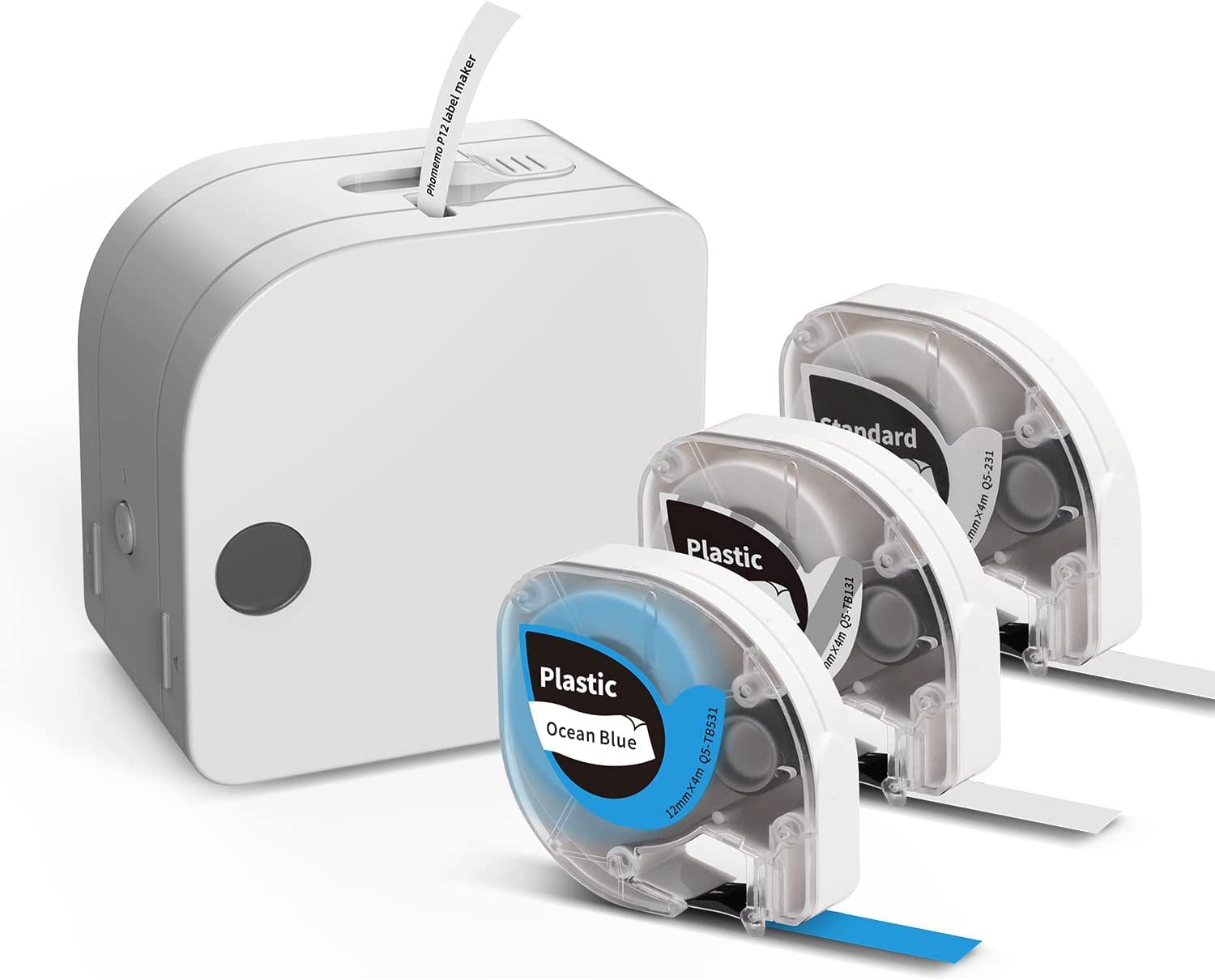 Label Maker Machine with Tape - Mini Label Maker Phomemo P12, Mini Label Printer Compatible with 12mm x 4m Plastic Paper Color Tapes, Handheld Label Maker Easy to Use for Office Home Organization