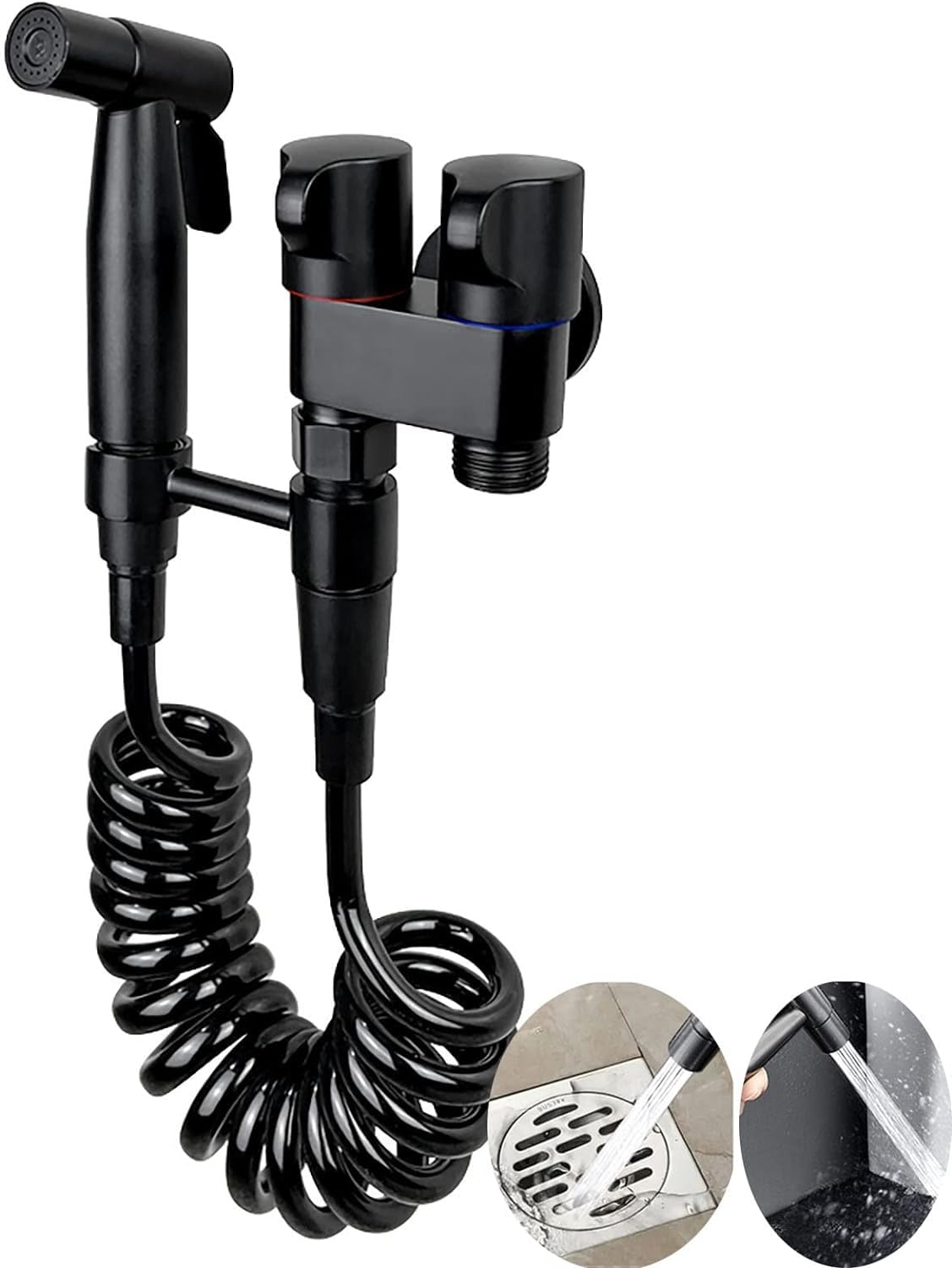 Kruvad Sanitary Faucet Black Matle Finish Type Health Faucet Set Hand Held Toilet Bidet 1-in-2-out Dual Control Valve Jet Spray for Toilet, Bathroom, Kitchen Sprayer Shower Faucet [ 26.5x21.5x8 CM ] (B0D3HQ2WMW) Amazon Price History, Amazon Price Tracker