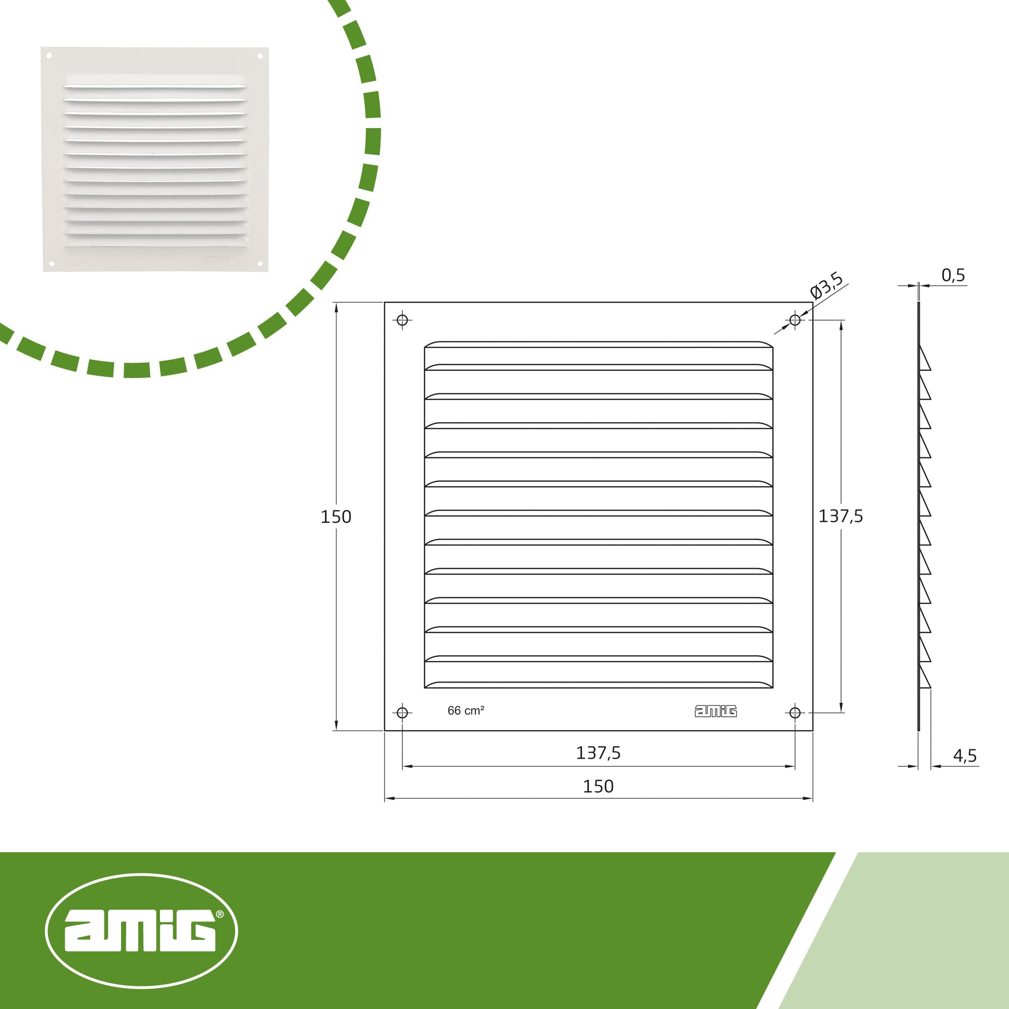 Amig Grille 3-150 x 150 x 0.6 Aluminium White Display, 150 x 150 mm - Image 4