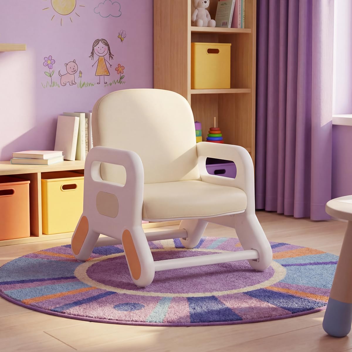 Spacetronik Kinderstuhl ab 1 Jahr Kleinkind Sessel Ohne Rollen | Pflegeleichtes Gewebe, 38,5x49x26 cm, ergonomische Armlehnen, leichter Kinderhocker, stabiler Stand ohne scharfe Kanten