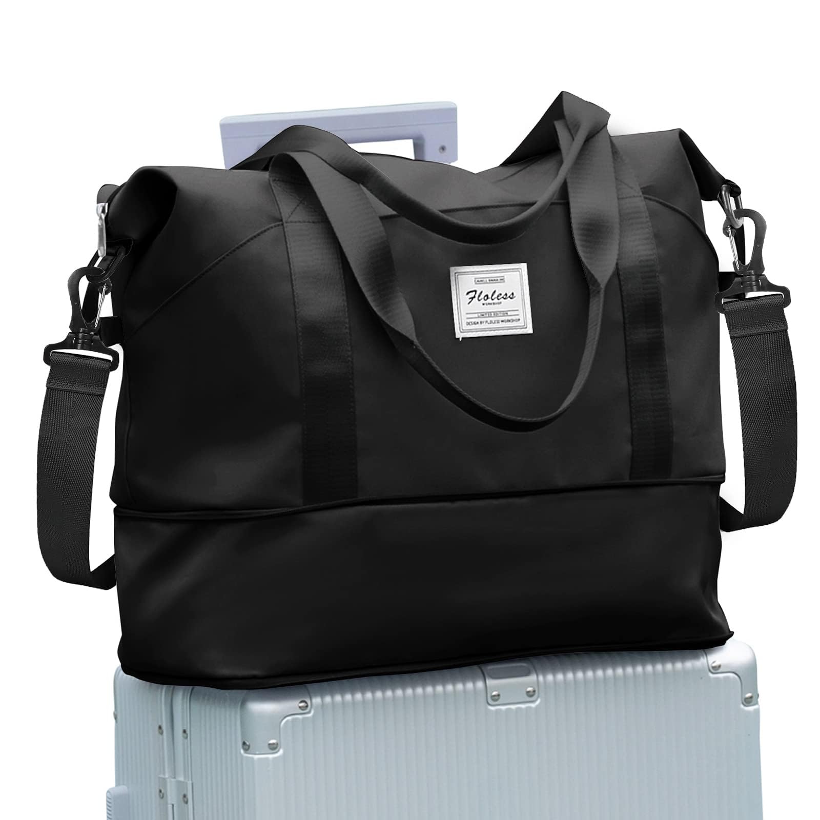 Women Travel Duffle Bag Sport Gym Tote Bag for Women Weekender Carry on Bags Beach Overnight Luggage Bag Waterproof Expandable Lightweight Version,H1- Black