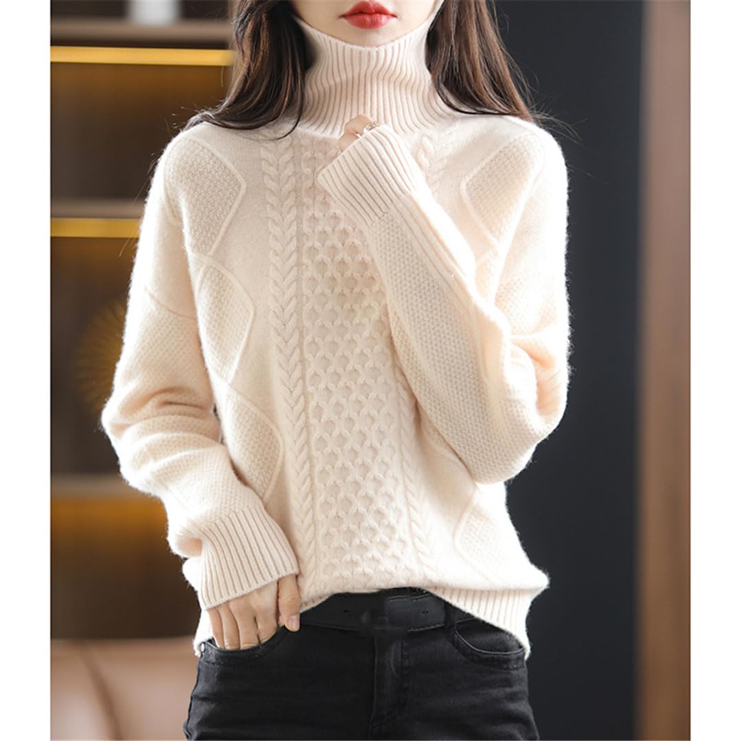 Suéter De Punto para Mujer, Jersey De Manga Larga con Cuello Alto, Suéter De Lana
