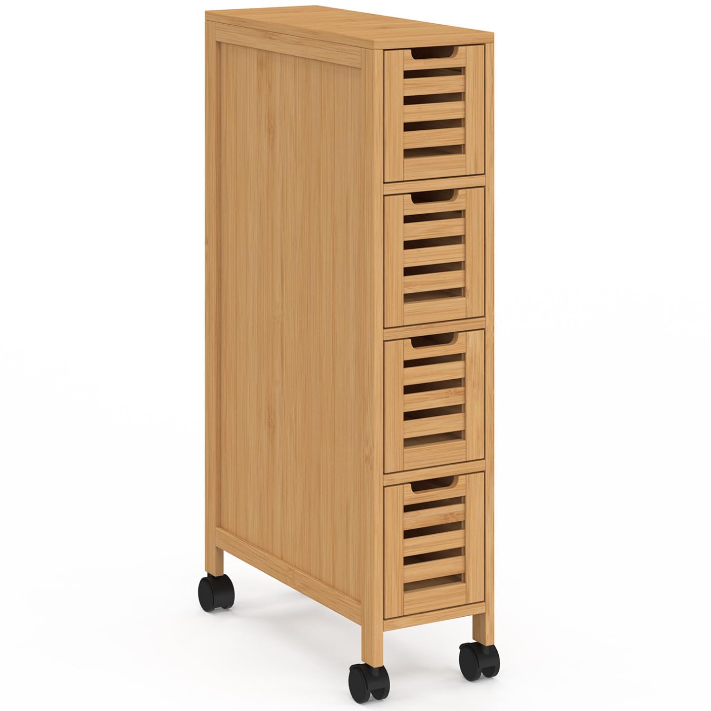 IDMarket - Tour de Rangement 4 tiroirs Bambou BEA sur roulettes Colonne Gain de Place