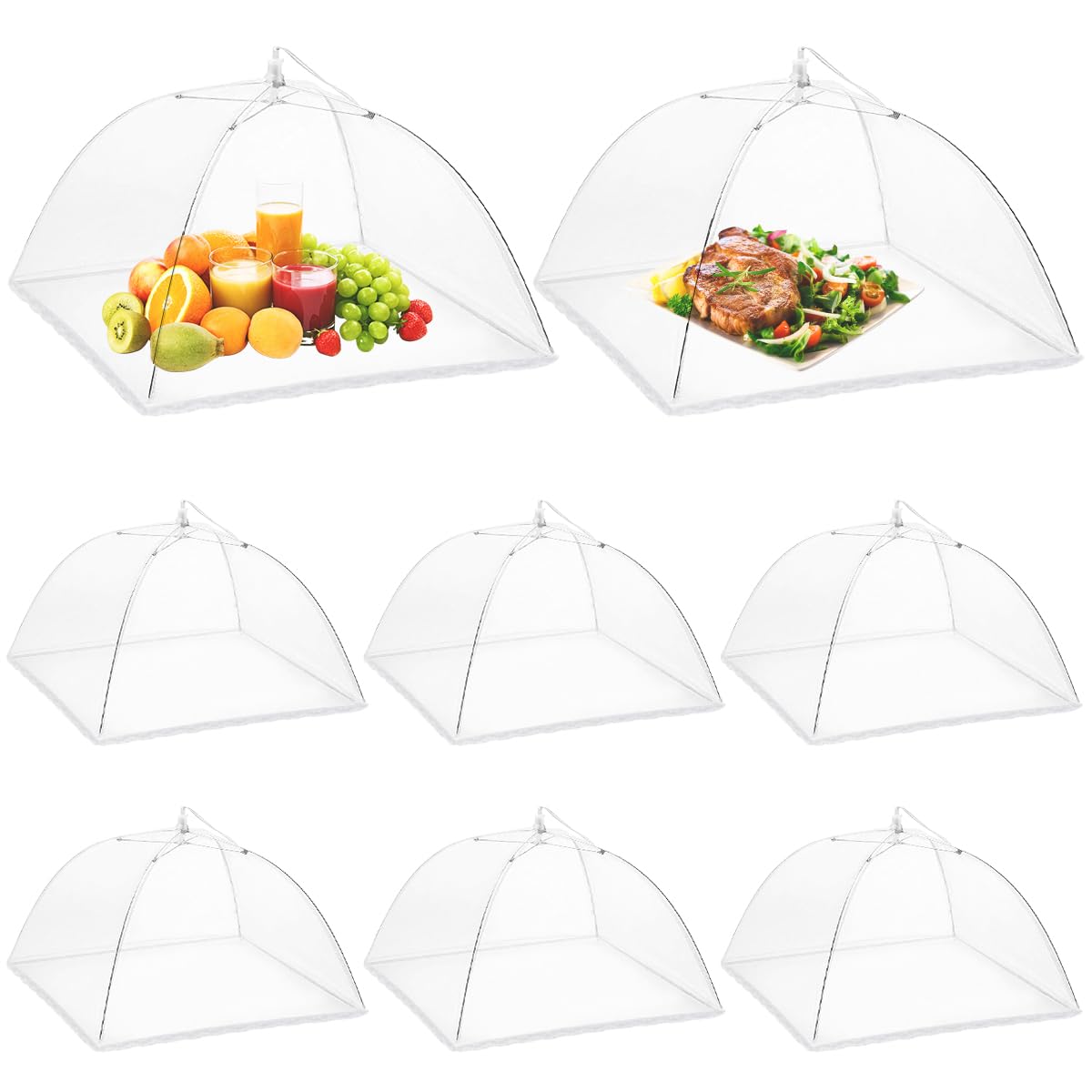 Onarway 8 Pack Food Covers 14 Inch Pop-Up Encrypted Mesh Plate Serving Tents, Fine Net Screen Umbrella for Outdoors, Parties, Picnics, BBQs, Reusable and Collapsible