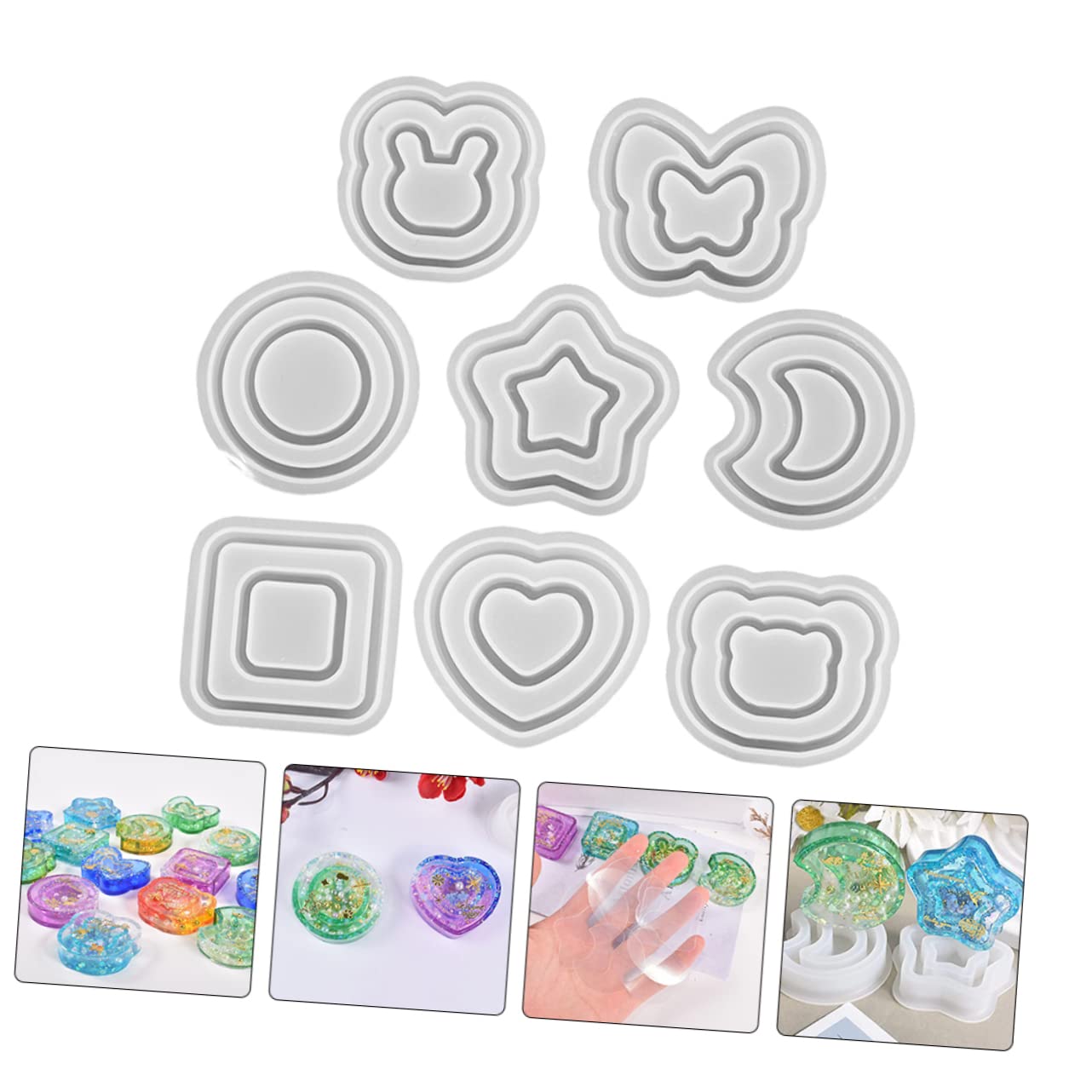 STOBOK 32pezzi Stampo Silicone Per Portachiavi Epoxy Silicone Flessibili Per Creazione Ciondoli Di Con Sabbia Movimento Facile Da Demouldare e Pulire