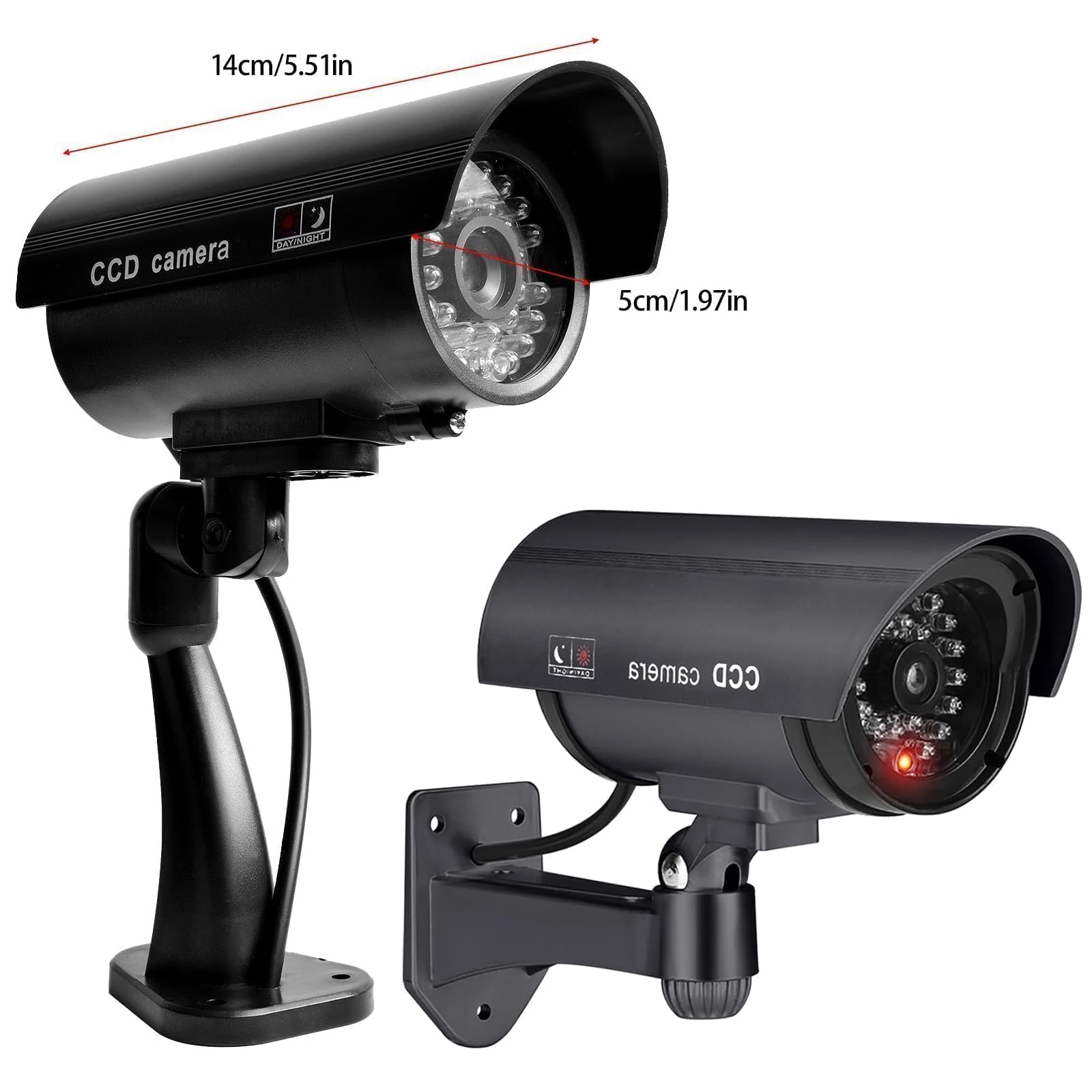 2 Pezzi Telecamera Finta, Telecamera Finta Da Esterno, Dummy Telecamera Di Sorveglianza Esterna, Con Luce A LED Rossa Lampeggiante, Telecamere Finte Da Esterno, Per Interno Ed Esterno